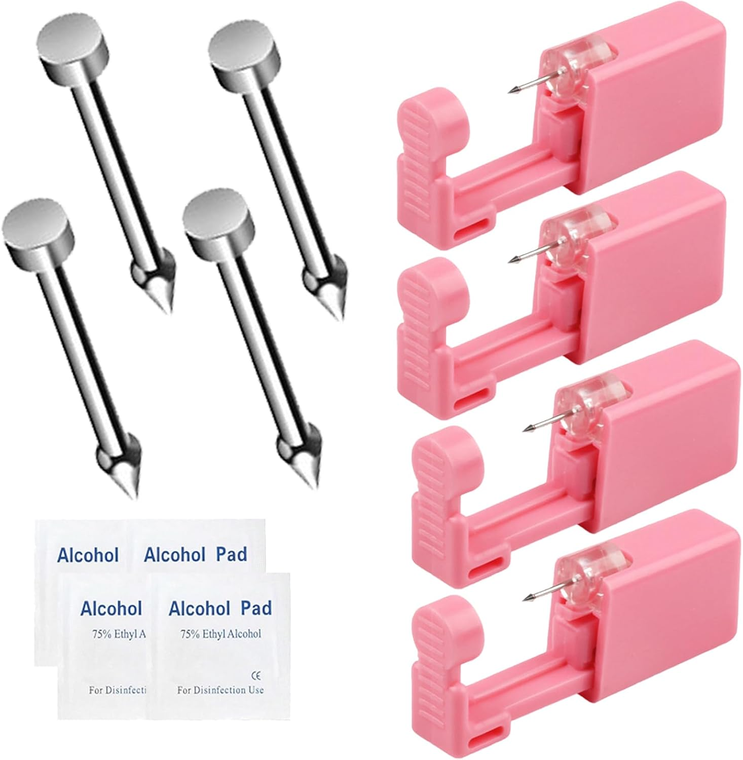 Orilace 4Pcs Nose Piercing Kit - Self Disposable Nose Piercing Gun Easy Safe Low Pain at Home Piercing Kit Tool Built-In Nose Stud - Pink image number 2