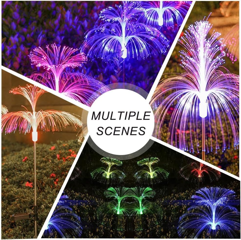 2Pakc Solar Garden Lights Layer Jellyfish, Star & Butterfly Solar Lights, 7-Color Changing Waterproof Outdoor LED Stakes for Garden, Yard, Patio, Walkway, Lawn, Pool, Parties, Christmas, Weddings image number 2