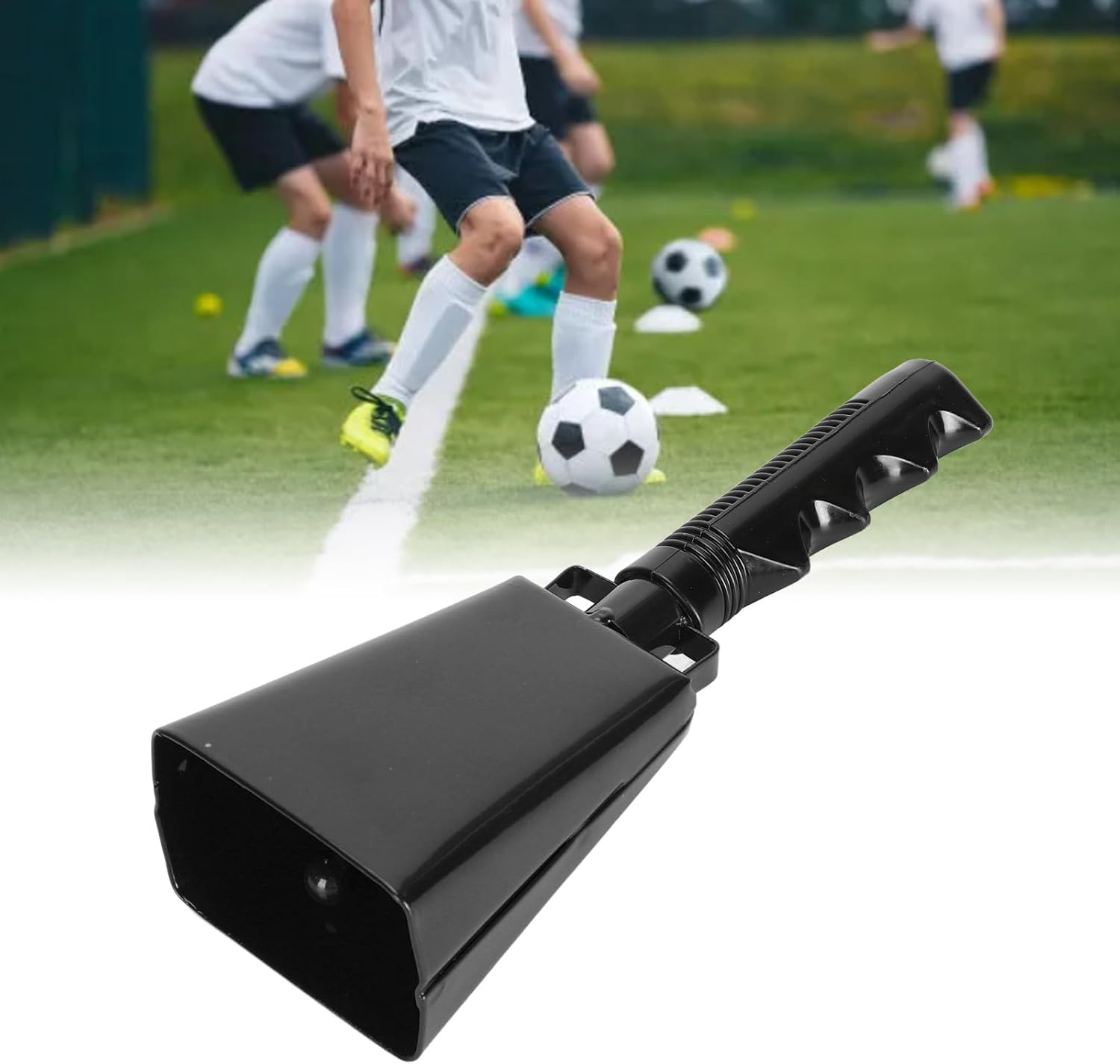 Tihebeyan 9 Inch Cowbell with Handle,Cheering Bell for Sporting Events,Cow Bell Loud Noise Maker Hand,Loud Alarm for Football Games, Concert, Farm Hand Chimes (Black) - Black image number 2