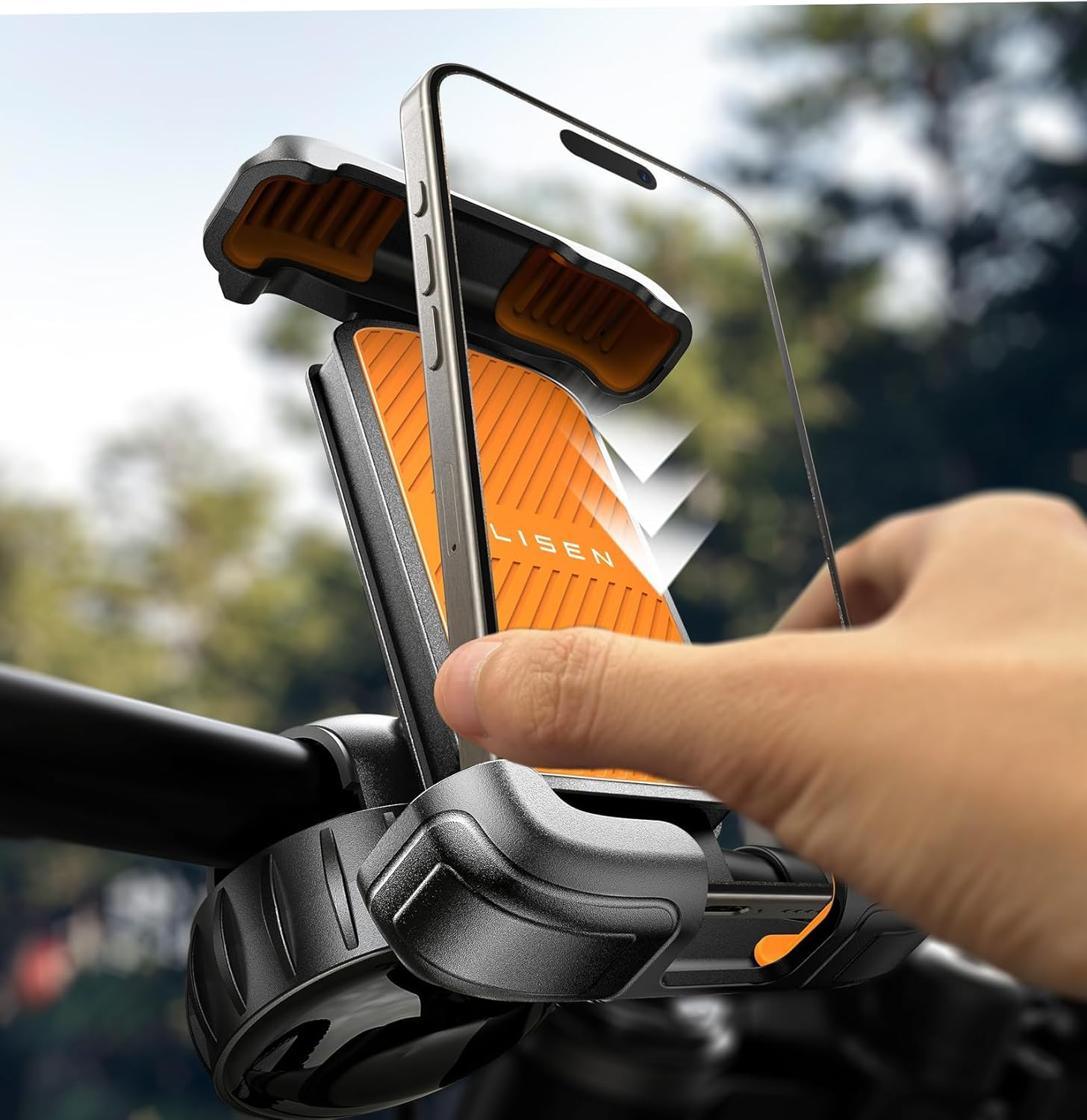 LISEN Bike Phone Holder Mount for Bike Motorbike Mobile Phone Holder Bicycle Motorcycle Pram Handlebar Clamp Phone Holder Mount for Road Bike MTB Scooter with 360 Rotation for 4.7-7" All Smartphones