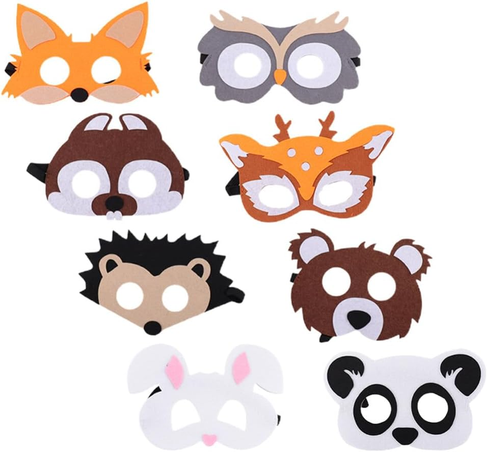 8 Pcs Cartoon Jungle Animal Felt Mask: Felt Animal Masks Wild Animal Jungle Mask for Pretend Play Party image number 5