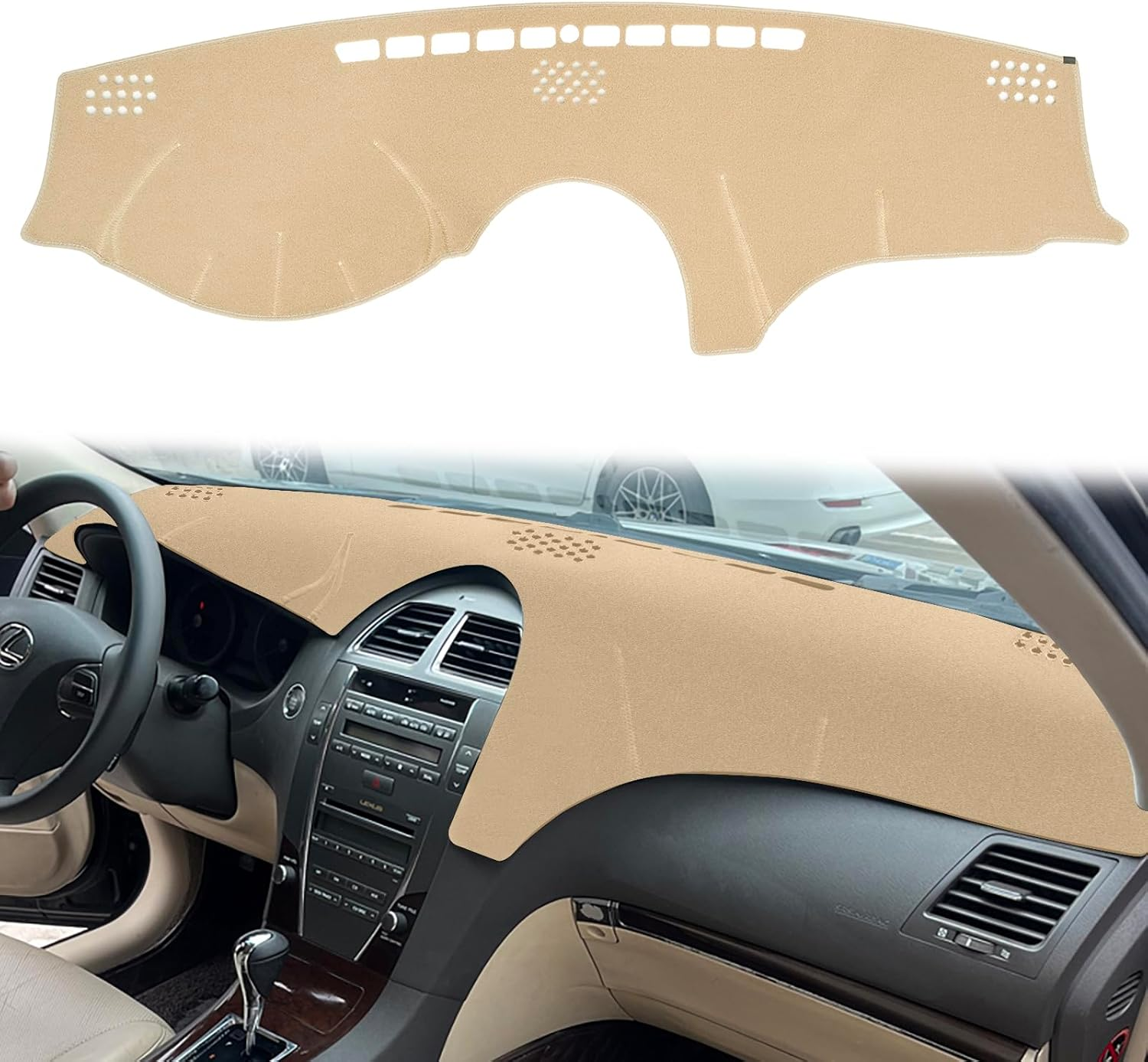 Dashboard Cover Dash Cover Mat Pad Custom Fit for Lexus ES350 2007 2008 2009 2010 2011 2012(Beige) - 2002-2006 Es300 Es330 Beige image number 3