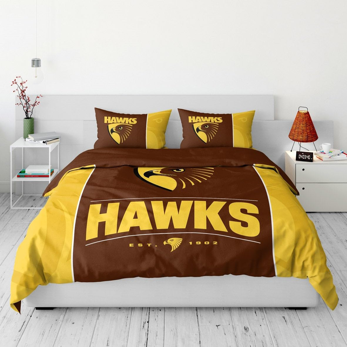 Size Queen AFL Hawthorn Hawks Quilt Doona Duvet Cover Pillowcase Set