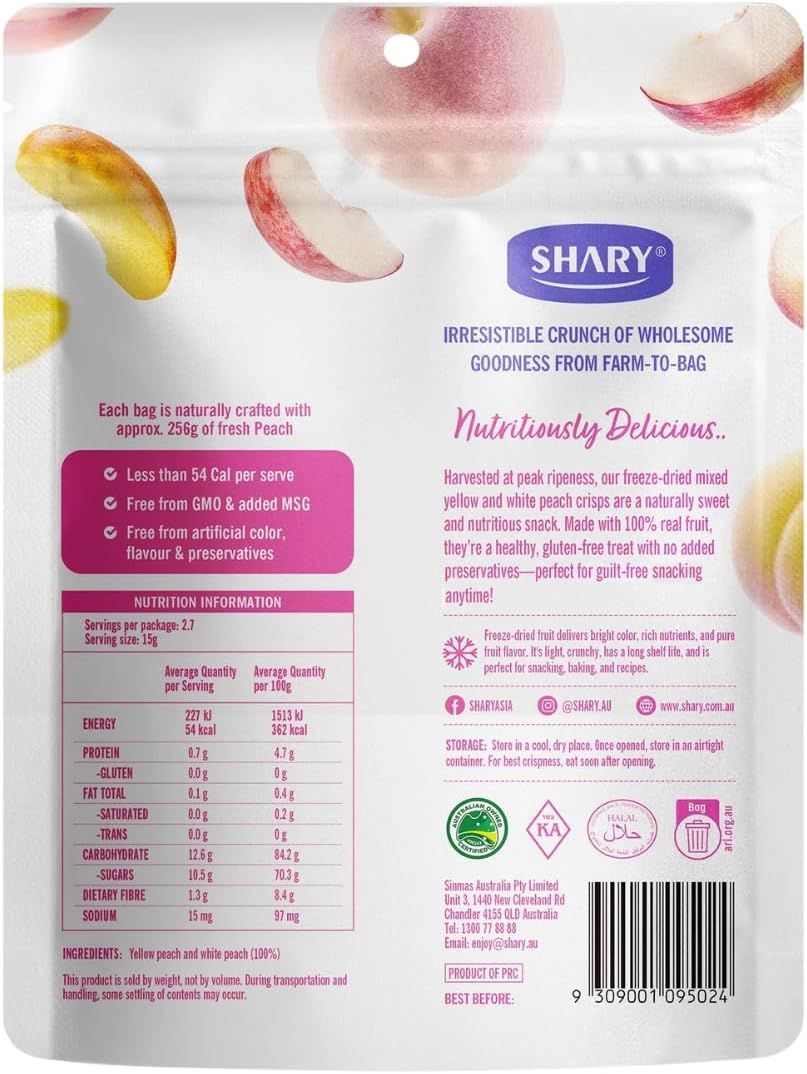 Shary Freeze Dried Mixed Peach Crisps, (6 X 40G) &ndash; Healthy Snack, 100% Natural, Vegan, Gluten-Free, Crunchy & Delicious image number 4