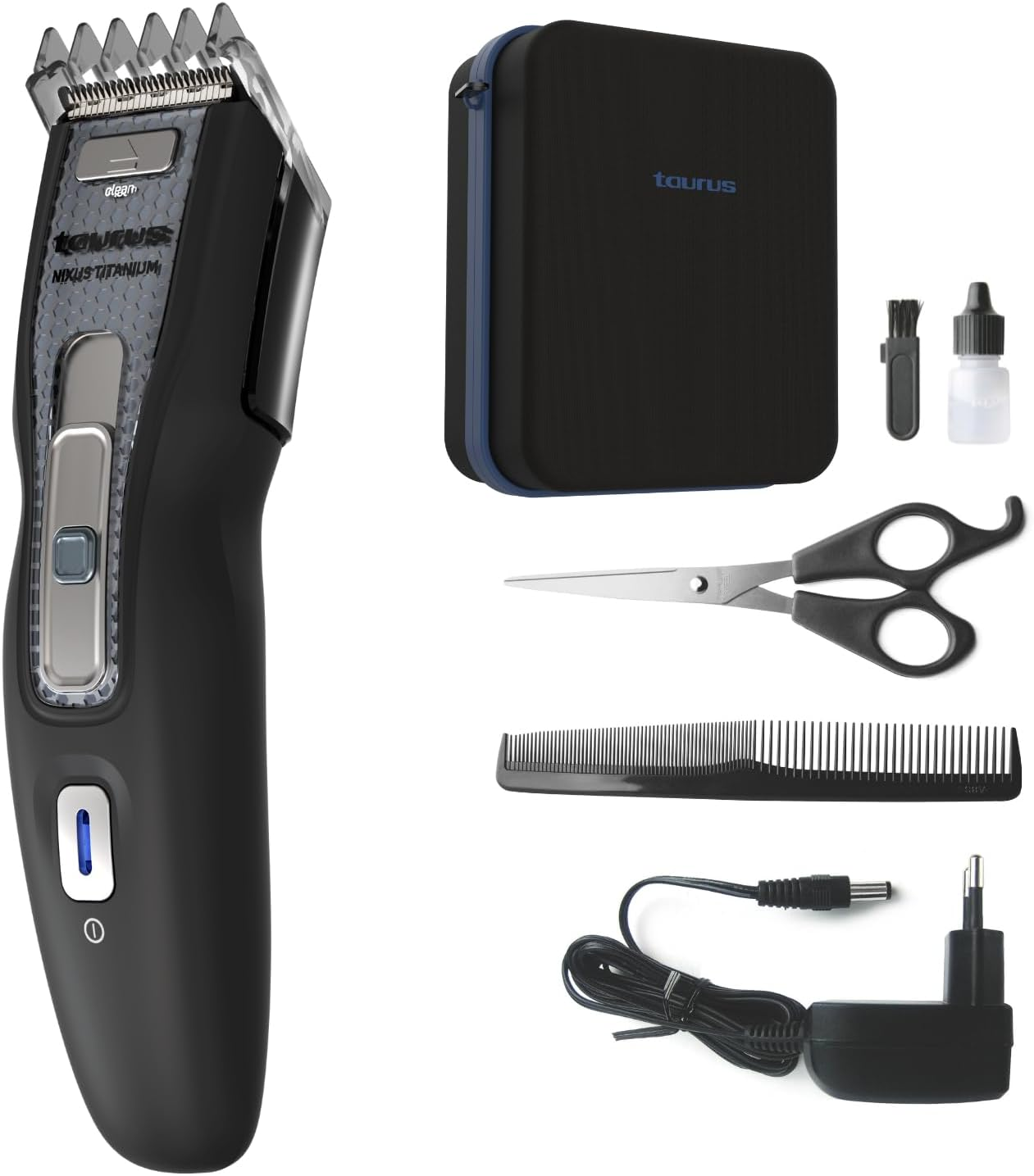 Taurus - Nixus Titanium Hair Clipper | 8000 RPM | Titanium Blades | Safe Cut Button | With/Without Cable | 60 Min Autonomy | Adjustable Guide Comb 1-18Mm | Quick Charge 1.5H | Case and Accessories image number 6