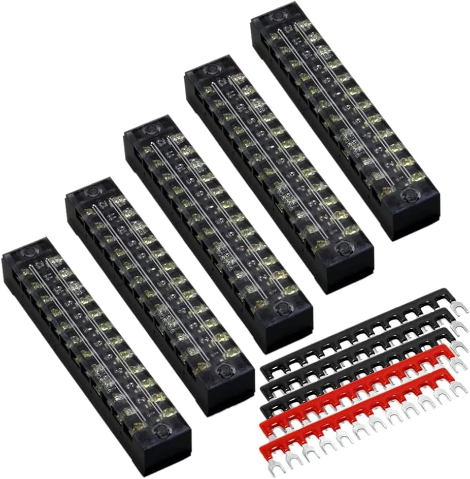 10 Pcs Terminal Block 12 Positions Dual Row 600V 15A Screw Terminal Strip Blocks with Cover Terminal Strip image number 2