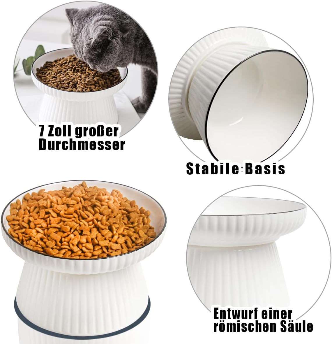 Ceramic Cat Feeding Bowl, Oversized Ceramic Cat Bowl, Raised Cervical Protection Cat Bowl, Cat Whiskers Allergies, Prevents Ceramic Bowl with Large Capacity image number 4