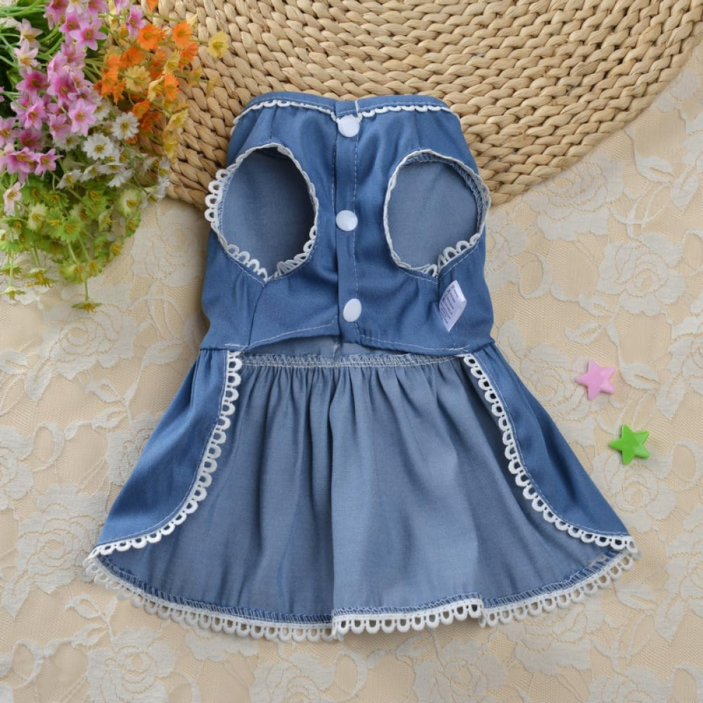 Summer Puppy Skirt Shirt Pet Bow Denim Skirt Lace Edge Skirt Small Medium Dogs Floral Denim Skirt Small Pet Vests Sundress for Small Medium Dogs Cats for Small Medium Dogs Cats image number 1