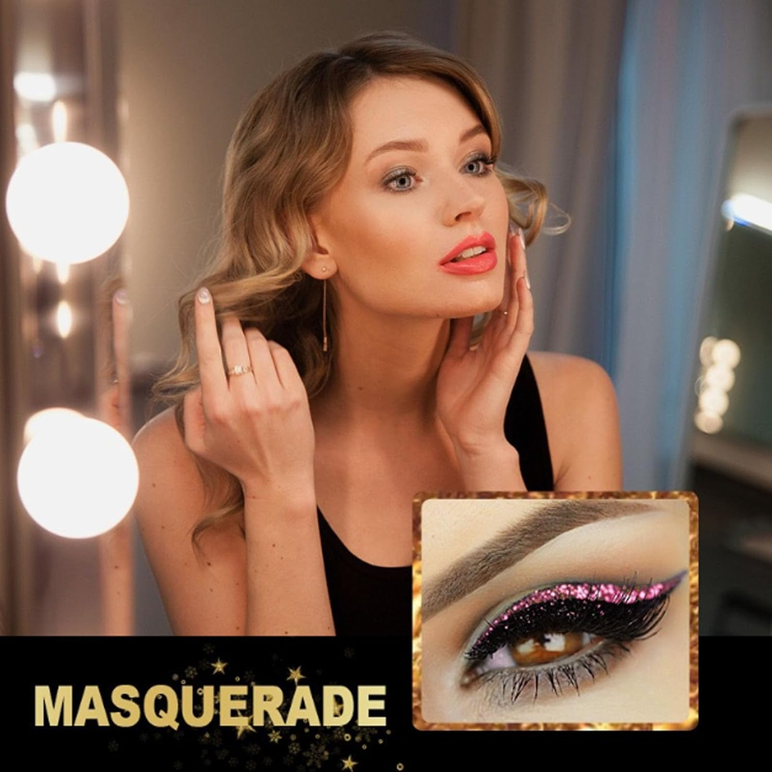 Eye Wigs Lashes with Eye Shadow, 2026 New Reusable Natural Eyes Shadow Eyelash Patch with Glitter, Lazy Eyelash Patch for Party Prom, 1-Second Perfect Eyes (Black) - Blue image number 4