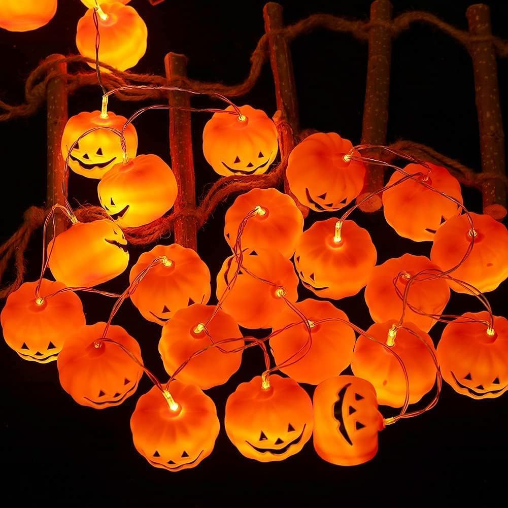 Halloween String Lights, 30 LED Pumpkin Lanterns Lights, Orange Pumpkin Lights with 2 Lighting Modes, LED Pumpkin Lights, Holiday Lights for Home Indoor Outdoor Halloween Decorations (4.5M) image number 1