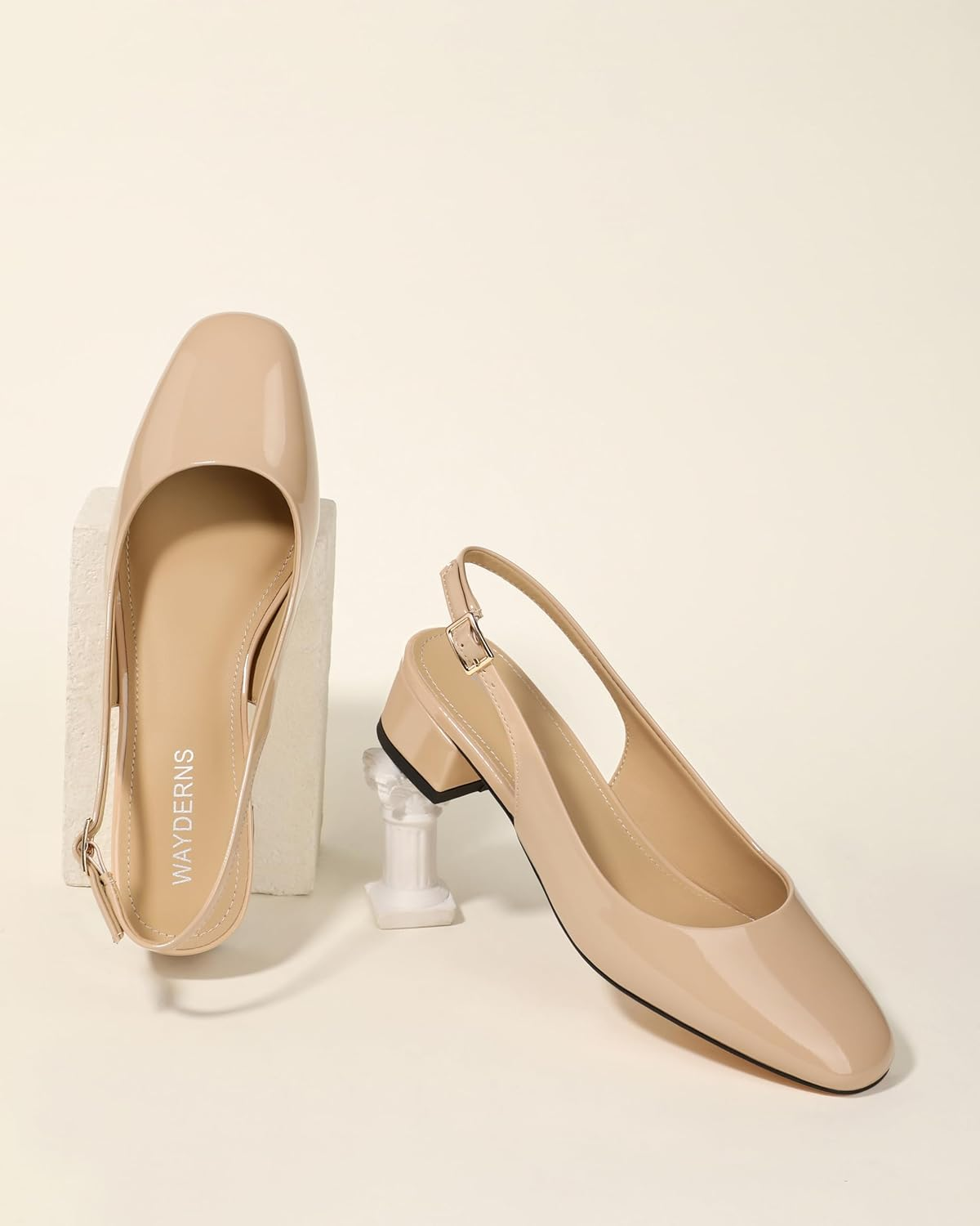 WAYDERNS Women'S Chunky Heel Slingback Pumps Square Closed Toe 1.5 Inch Low Block Heels Comfortable Casual Wedding Work Dressy Shoes image number 4