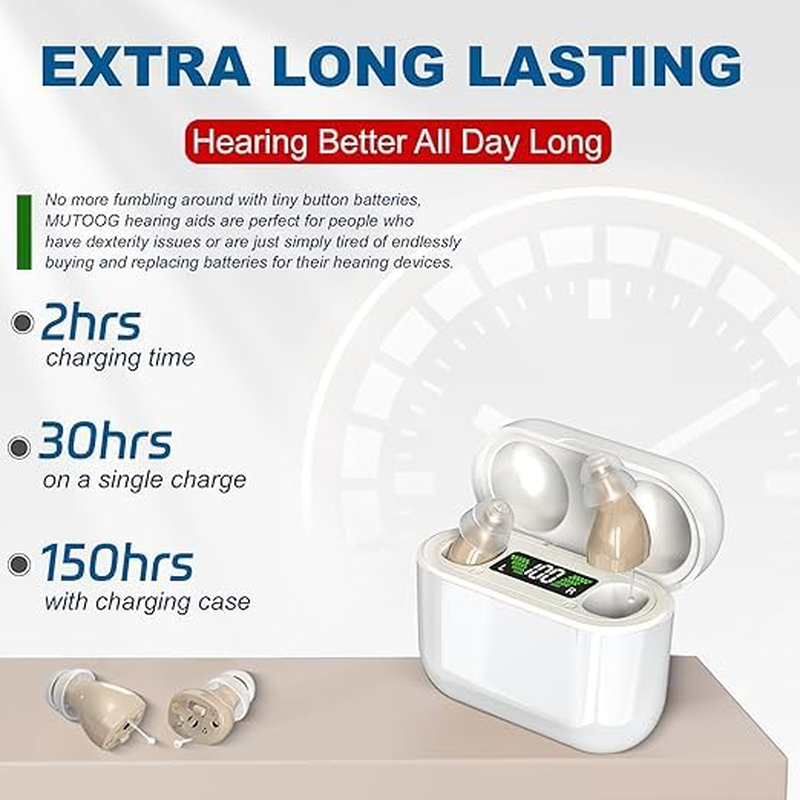 Hearing Aids, Rechargeable Heaing Aids for Seniors with Noise Cancelling, Digital Hearing Aids in the Ear Hearing for Hearing Loss (White) image number 6