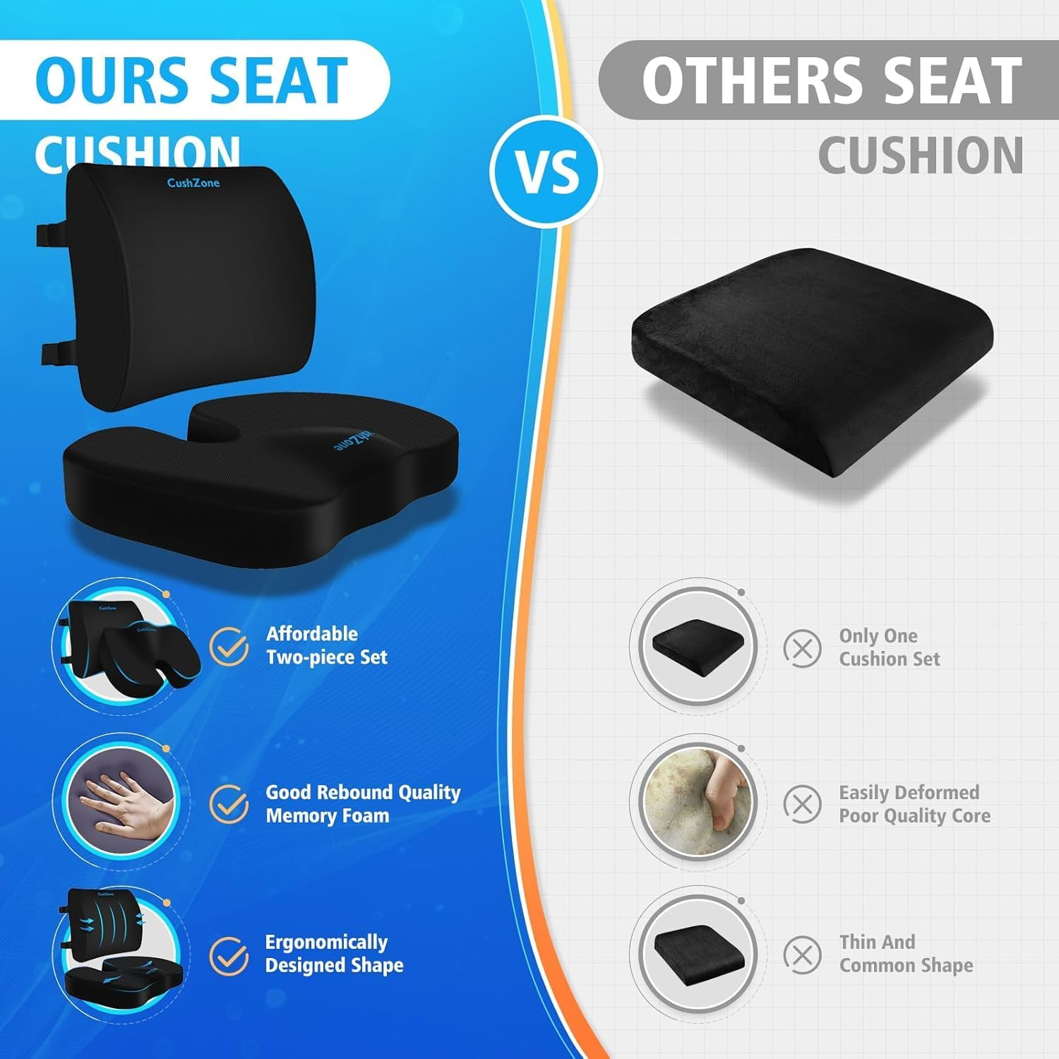 Seat Cushion, Lumbar Support Pillow with Adjustable Strap-Chair Cushions for Sciatica Pain Relief-With Washable Cover for Car, Travel and Wheelchair (Black) image number 3