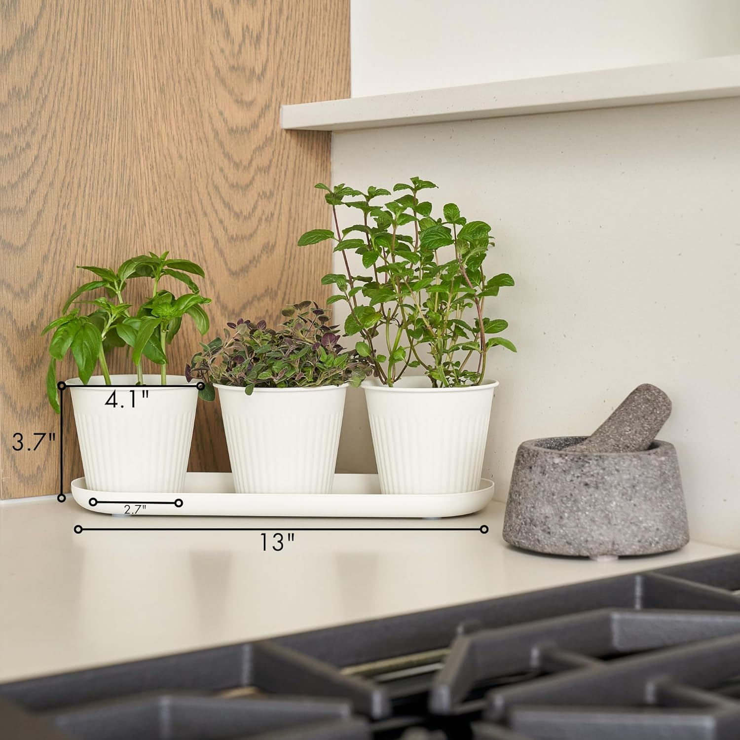 KIBAGA Beautiful Herb Garden Planter Indoor Set of 3 - Perfect for Any Kitchen Window Sill or Countertop - a Modern Decor Gardening Planter Kit Incl. Tray & Drainage Holes to Grow Fresh Herbs at Home image number 5