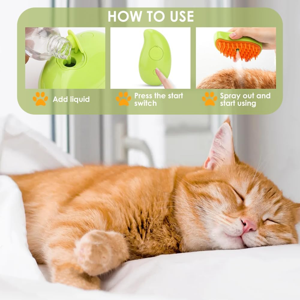 Cat Brush with Spray, Anti-Animal Hair Brush, Detangling Brush for Cats with Water Reservoir, Short Haired Cat Brush, for Removing Dead Hair and Lost Hair (Yellow) image number 3