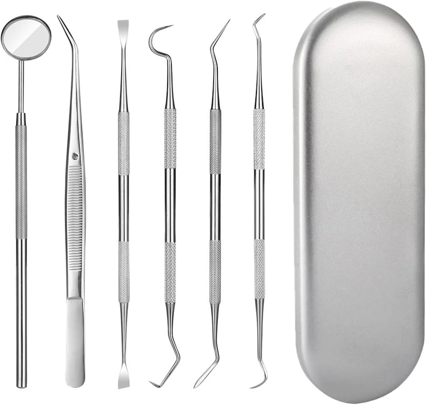 Professional Dental Cleaning Tools Kit, 6 Pack Stainless Steel Teeth Cleaning Tools, Includes Dental Mirror, Dental Picks, Tartar Scraper, Plaque Remover & Tonsil Stone Remover for Home Dental Care