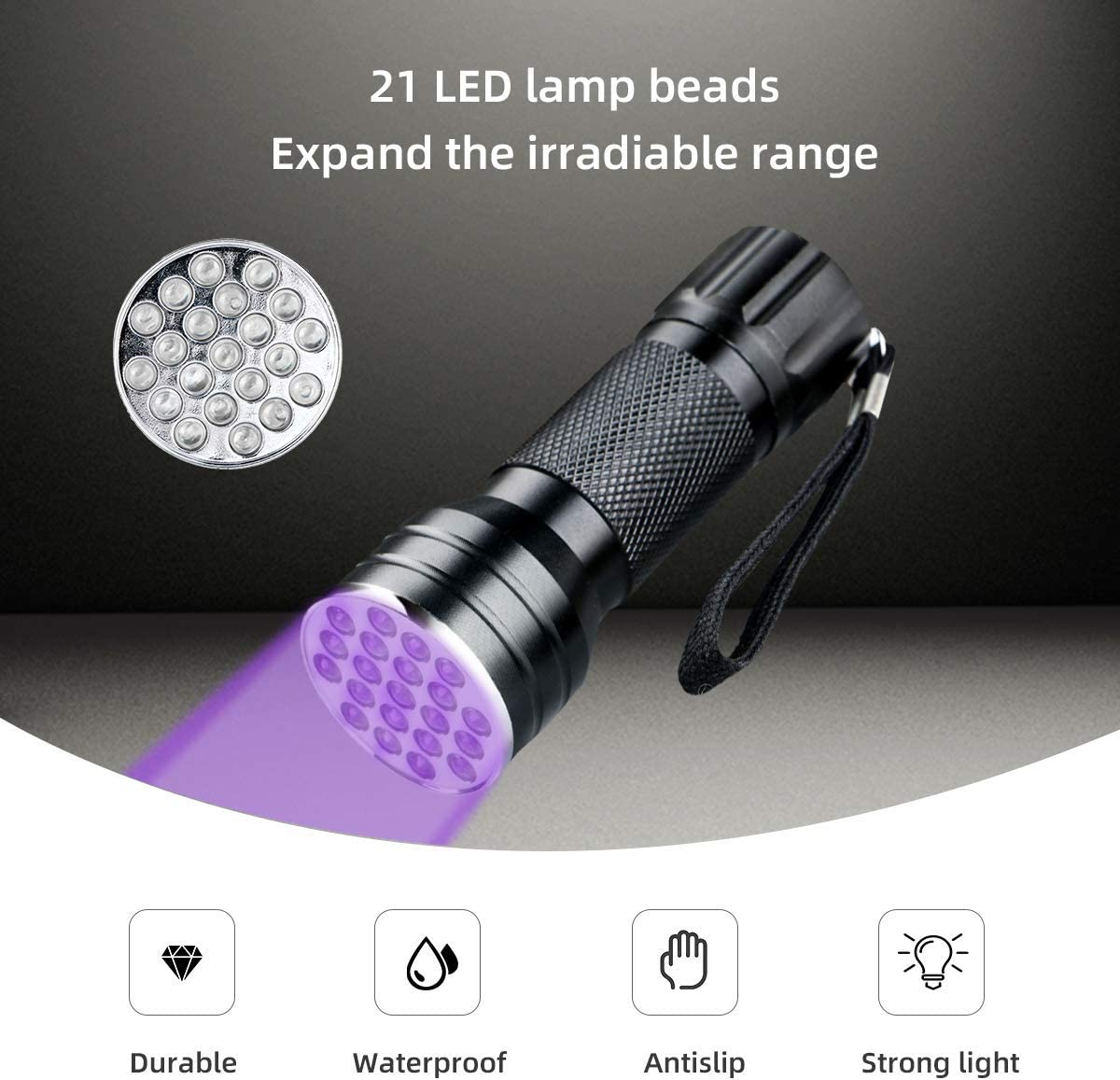 Black Light Flashlight,21 LED Lamp Beads UV Flash Light,Suitable for Pet Urine,Uv Light Detector for Liquid Stains (2 Black Light) image number 5