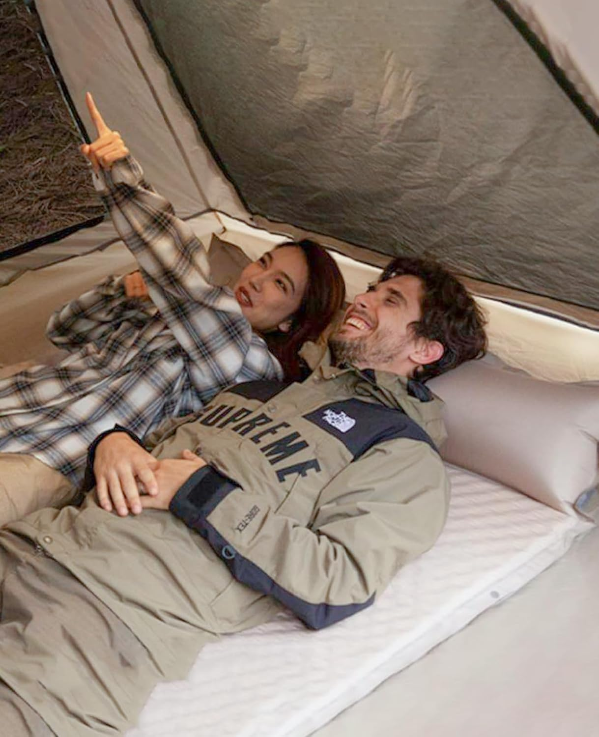 Double Sleeping Pad for Camping, 5CM Ultra-Thick Self Inflating Camping Pad with Pillow, Lightweight Camping Mattress Pad, Built-In Foot Pump, Portable Sleeping Mat for Hiking, Backpacking (Khaki) image number 6