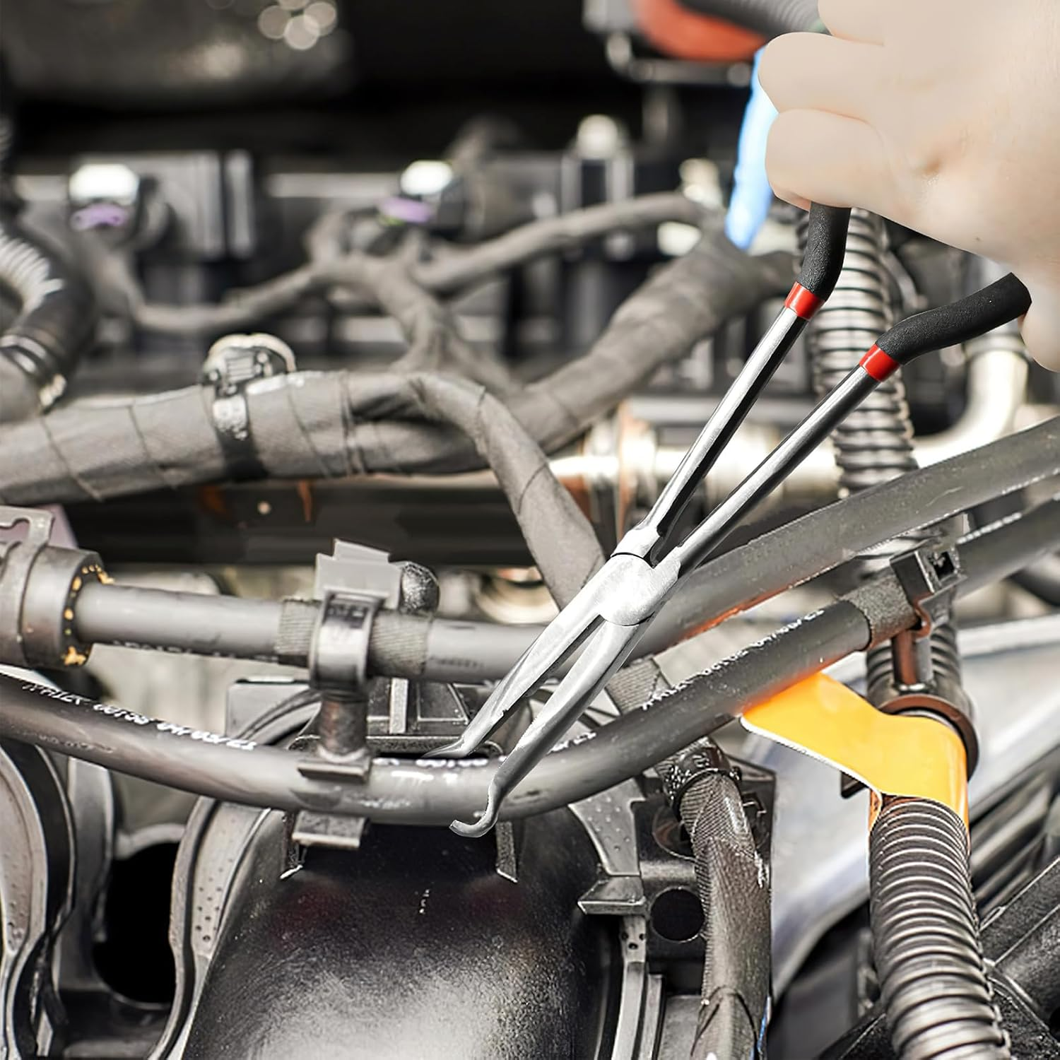 Electrical Disconnect Pliers, 11 Inch Automotive Long Spark Plug Removal Tool for Connectors, Fuel Line Disconnect Pliers image number 5