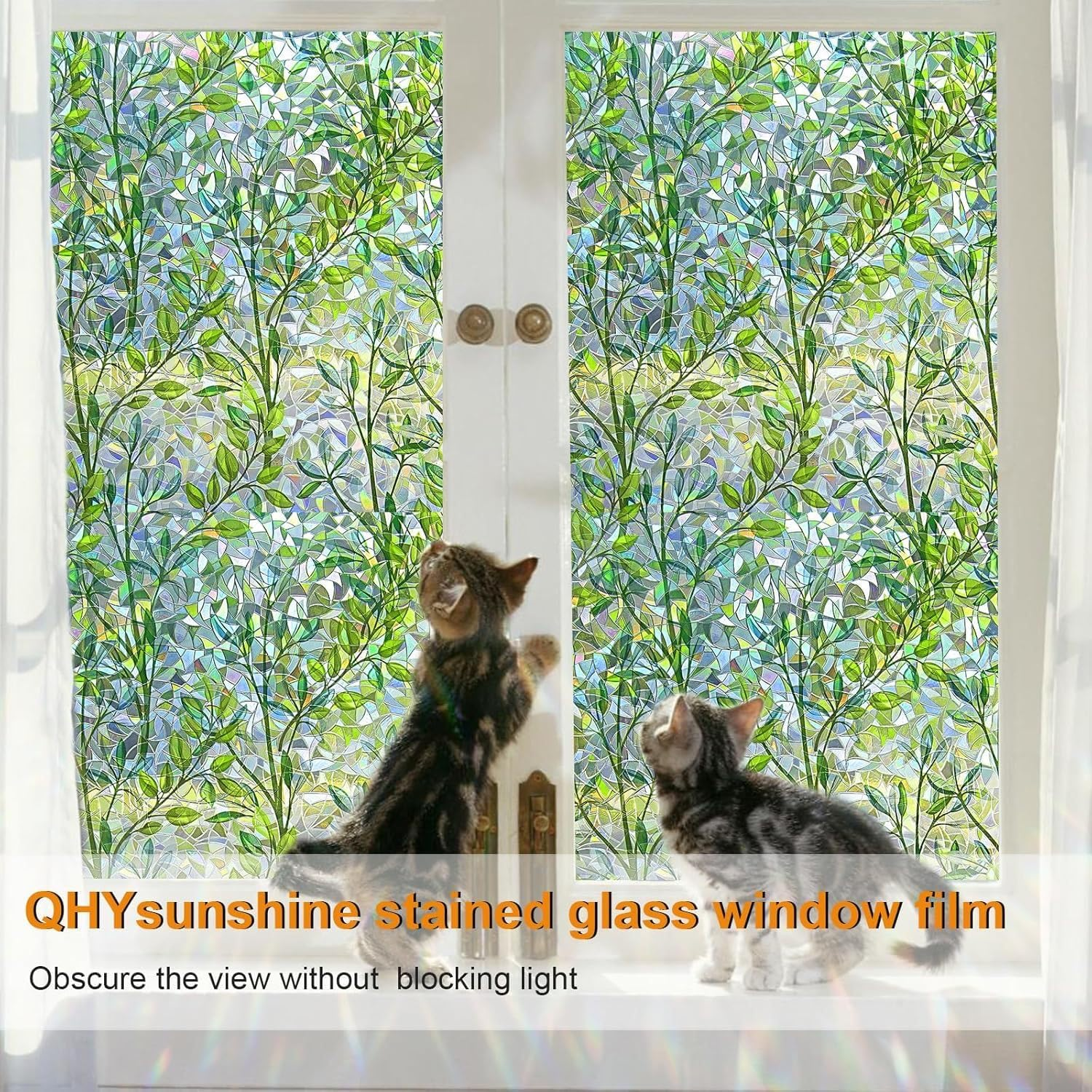 Window Privacy Film with Installation Tool,Stain Rainbow Window Film Sticker, Vinyl 3D Sticker, Removable, Static Adhesive, Thermal Control, UV Protection (44.5 * 200 Cm) image number 1