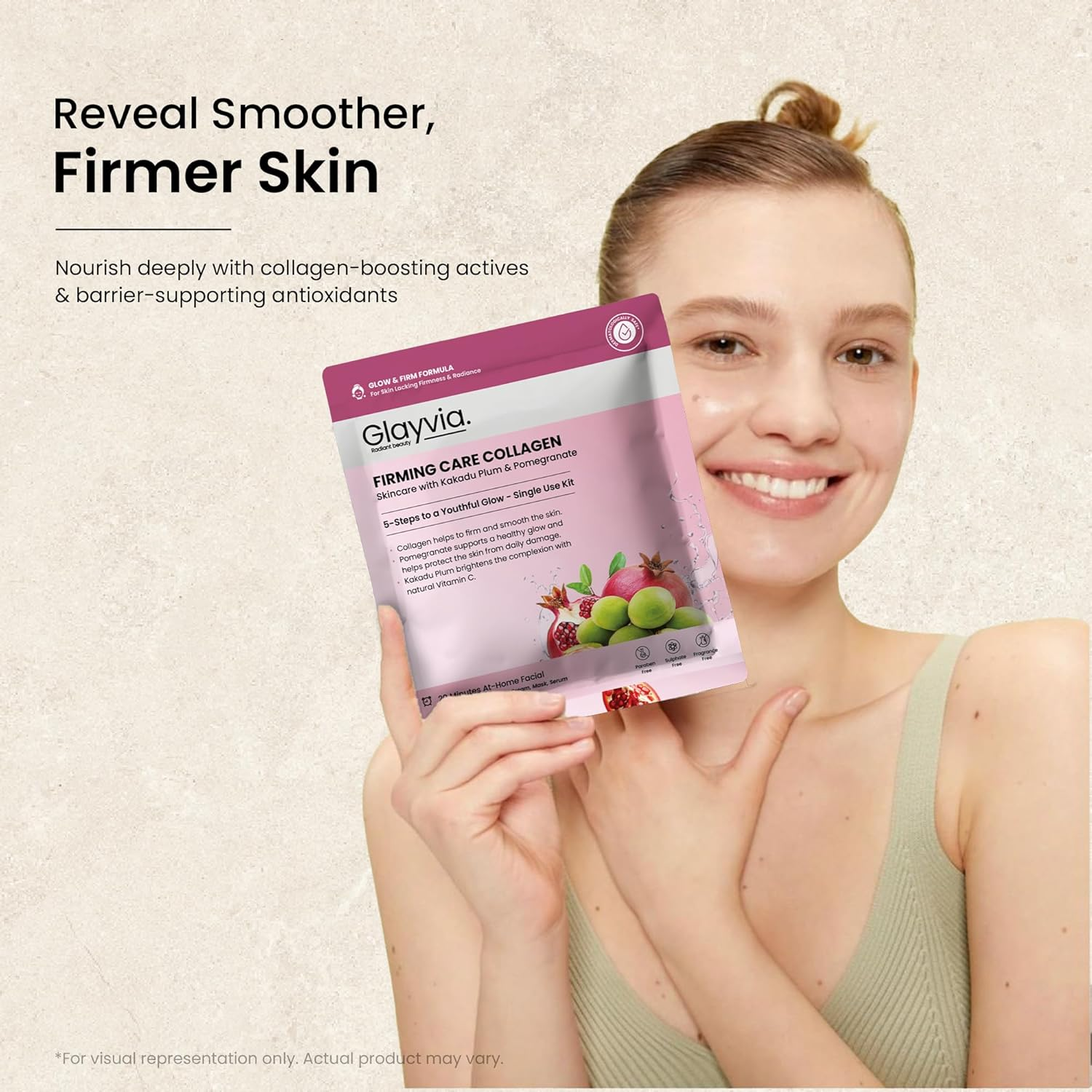 Glayvia Collagen Skin Care Routine Set &ndash; 5-Step Single-Use Firming Routine | Collagen + Kakadu Plum + Pomegranate | Fragrance-Free | 20-Minute At-Home Facial | anti Aging Routine image number 4