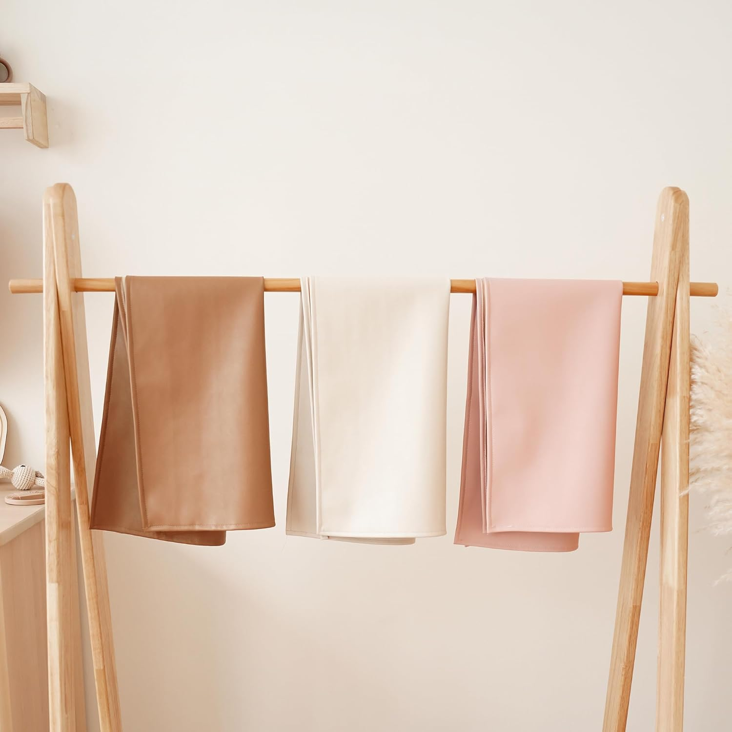 Konssy Faux Leather Baby Changing Mat 2 Pack, Waterproof, Wipeable & Portable Diaper Changing Pad for Travel or Home, Foldable Mat Fits Perfectly in Diaper Bag, 30 X 17 Inches (Brown,Beige) image number 7