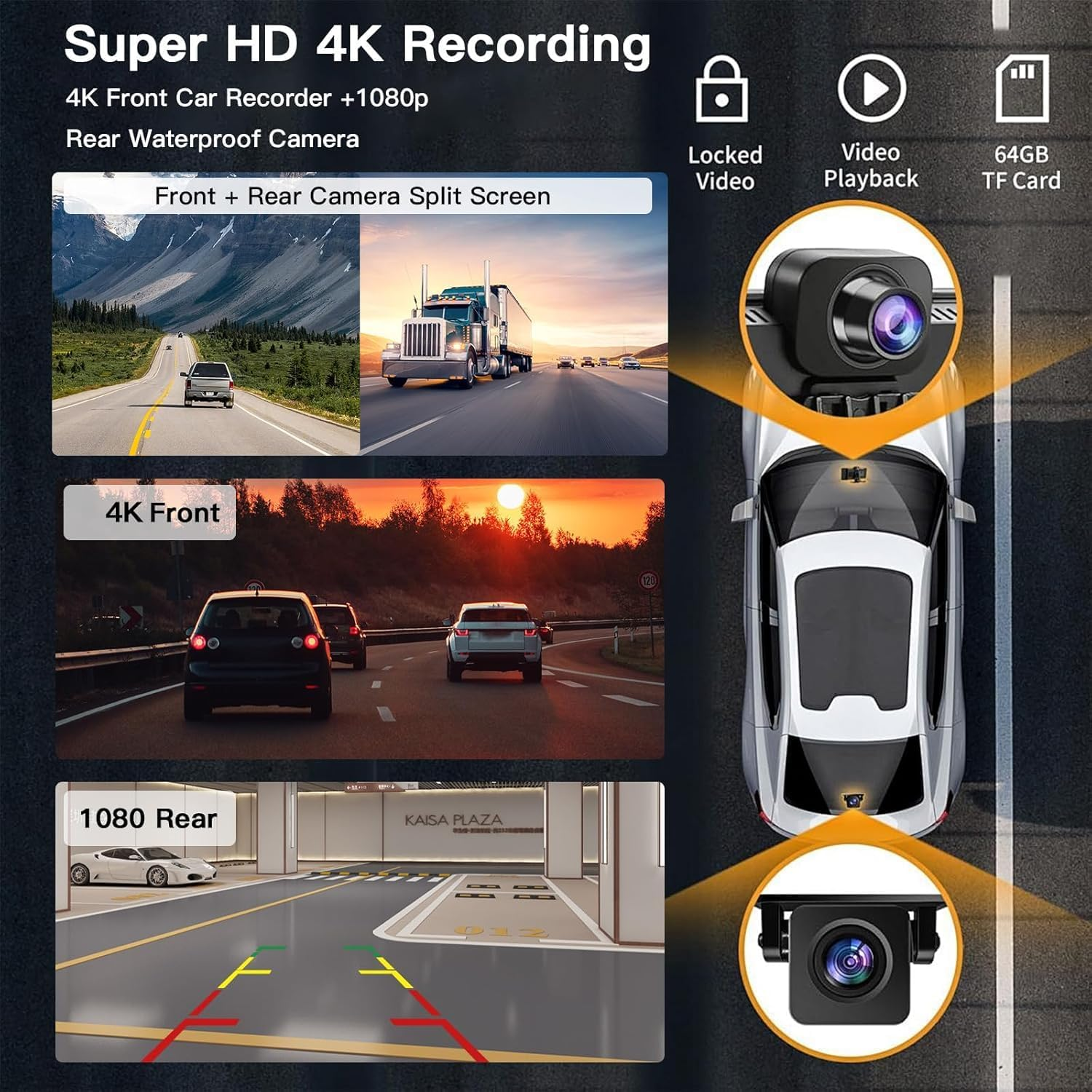 CARABC 9" Wireless Apple Carplay & Android Auto Screen, 4K Dash Cam 1080P Reverse, Carplay GPS Navigation Airplay Voice Control/Aux/Fm image number 4