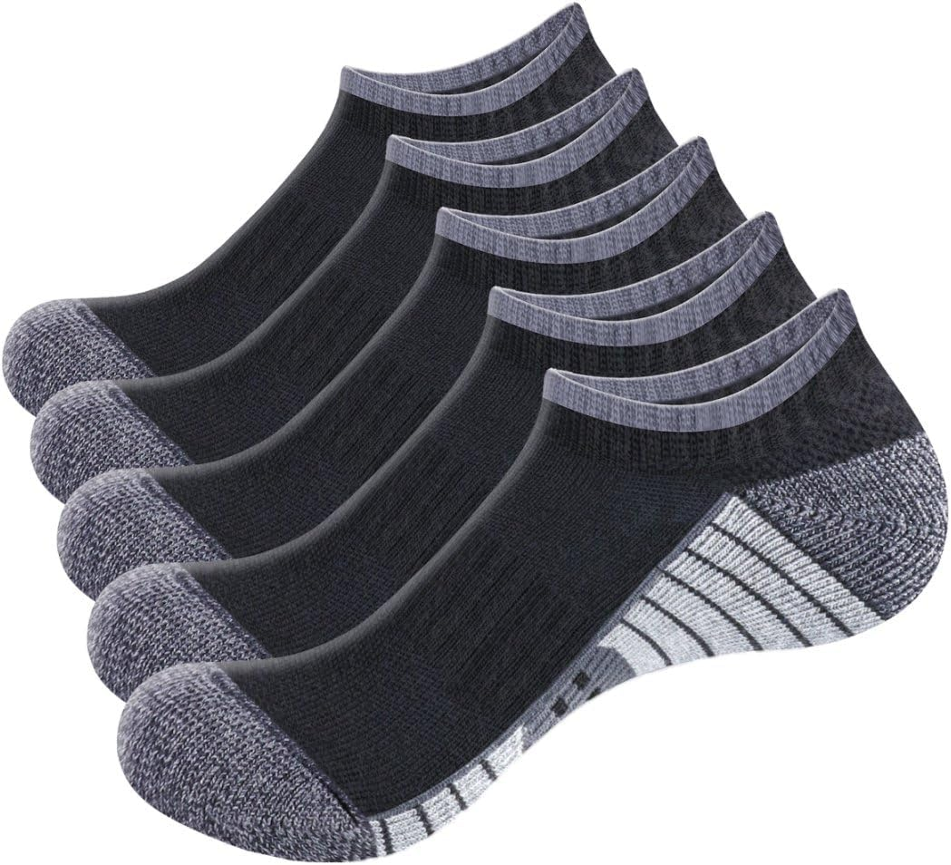 YUEDGE Mens Ankle Socks for Men, Breathable Wicking Cushioned Running Socks Low Cut Gym Atheltic Sports Socks, 5 Pairs/Pack