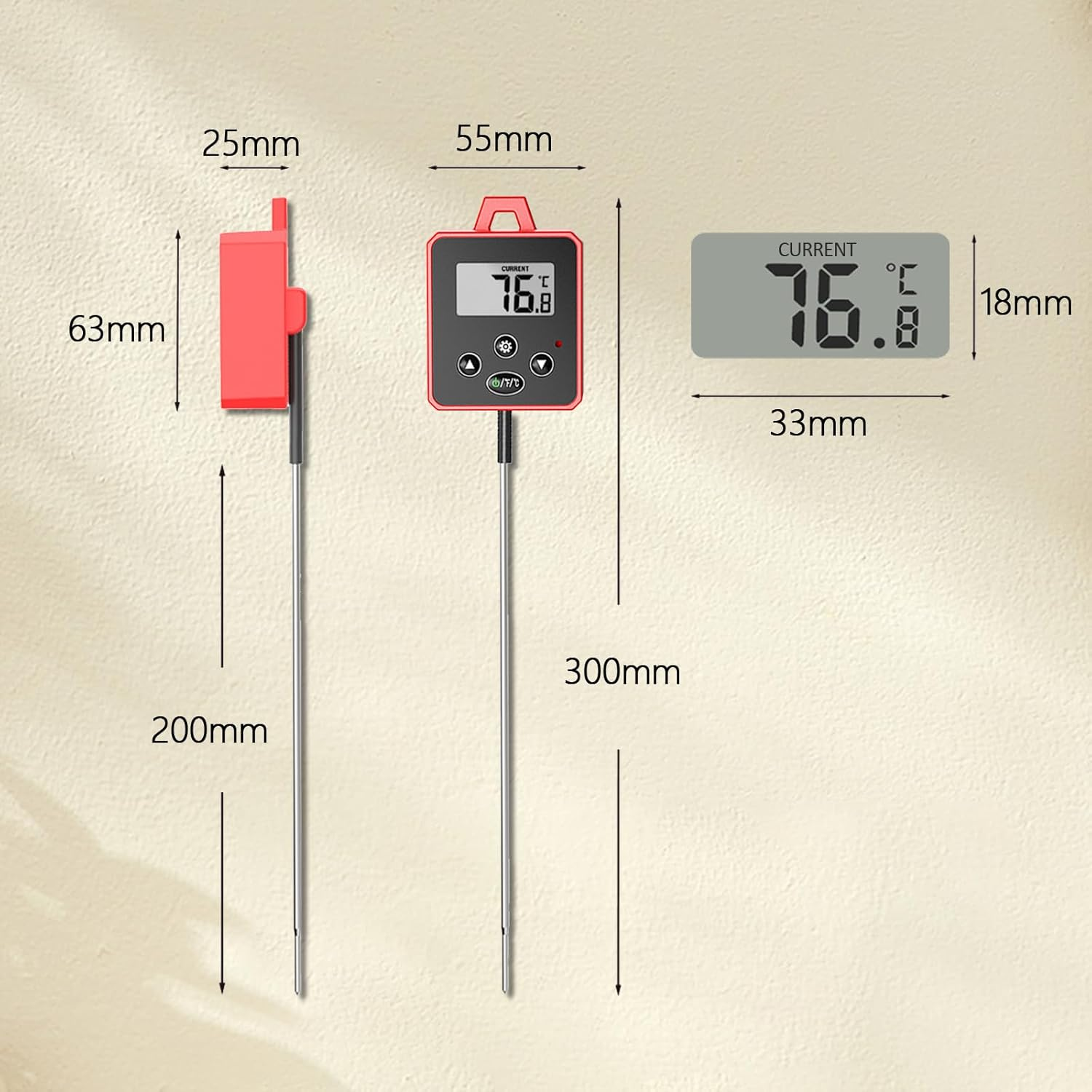 Waterproof Digital Candy Thermometer, Instant Read Food Cooking Meat Thermometer with Pot Clip, Backlight, Temperature Alarm for Kitchen, BBQ（AAA Battery Not Included）