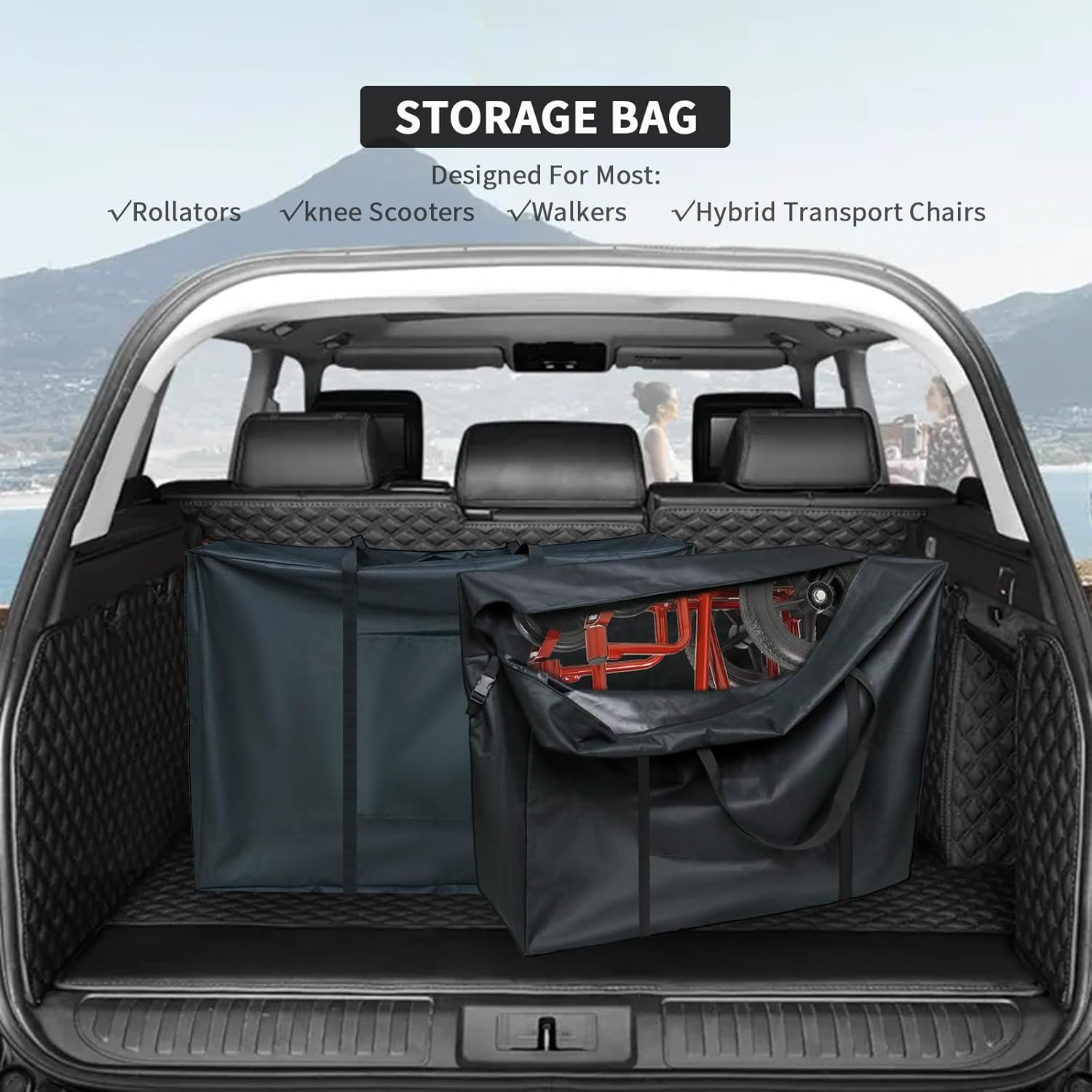 Rollator Travel Bag - Waterproof Wheelchair Bag for Folding Walker Compact Wheelchair Transport Chair Portable Large Duffel Bag Carry Case for Car and Airplane TSA Traveling,Black