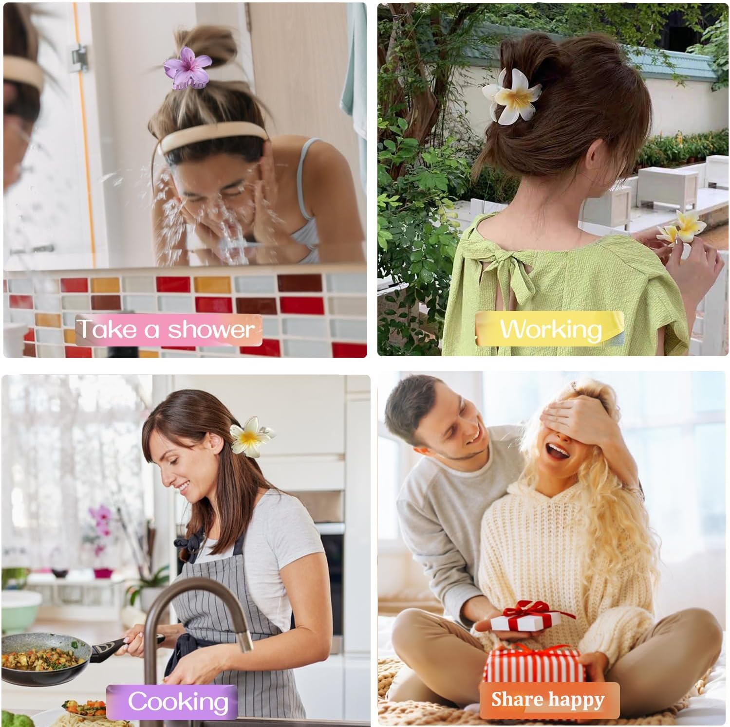 Flower Hair Clips, Pack of 8 Non-Slip Flower Hair Clips, Large Flower Hair Clip, Hawaiian Flower Claw Clips for Women, Thick, Thin Hair Styling Accessories (8 Colours) image number 1