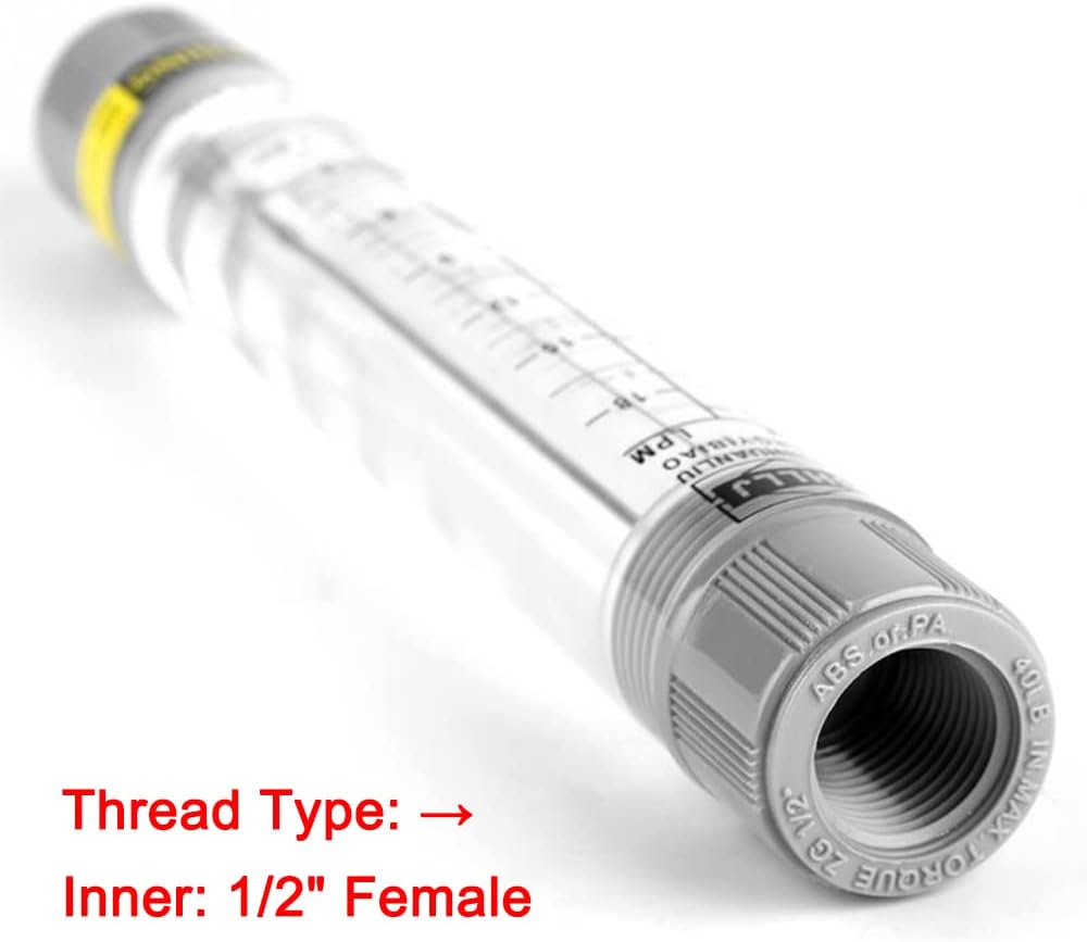 Liquid Flowmeter, LZM-15G Acrylic Tube Type Rotameter, High Accuracy Water Flow Meter, 0.05-0.5 GPM & 0.18-1.8 LPM, 1/2" Internal Thread