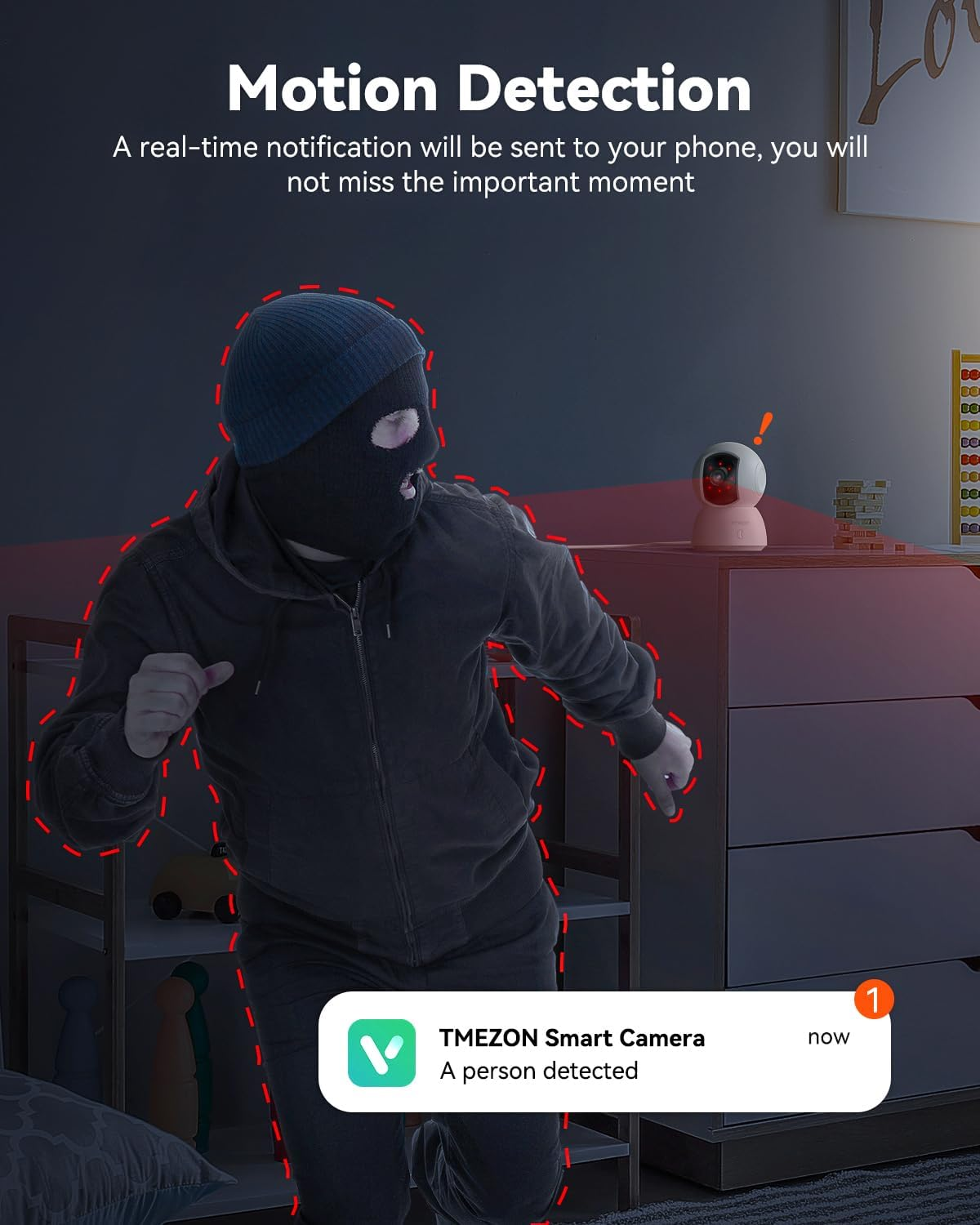 TMEZON Indoor Security Camera 2K,Pan/Tilt Wi-Fi Pet Camera with Vicohome App Wifi IP 3MP HD 360&deg; Baby Monitor,One-Click Call Your Families,Detection & Notification, Night Vision image number 3