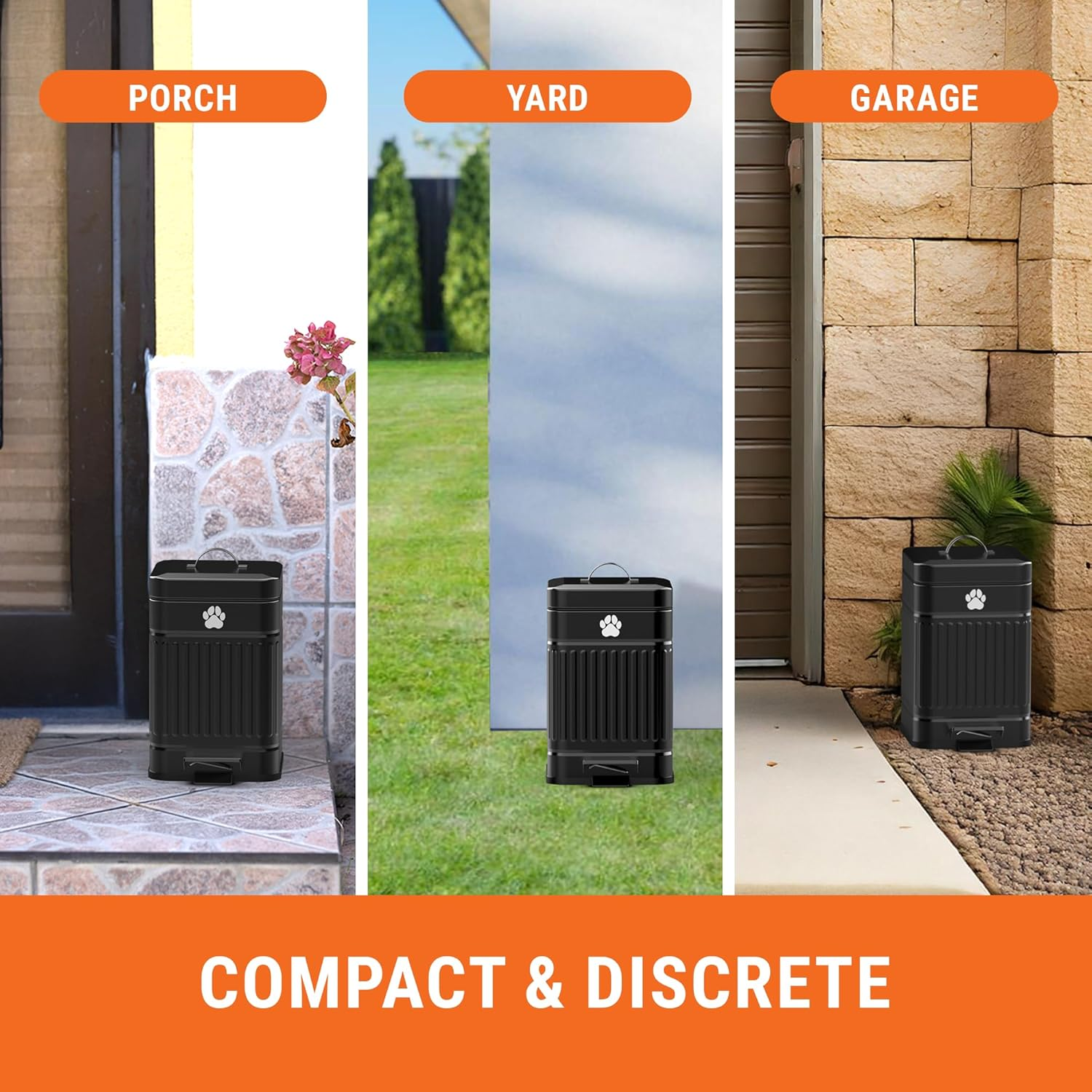 Pupzle Small Dog Poop Trash Can Outside, 1.3 Gal Metal Dog Waste Trash Can, Small Poop Bucket Outdoor with Lid, Poo Container Bin Waterproof Backyard Odor Control, 30 Bags (Black) - Black image number 1