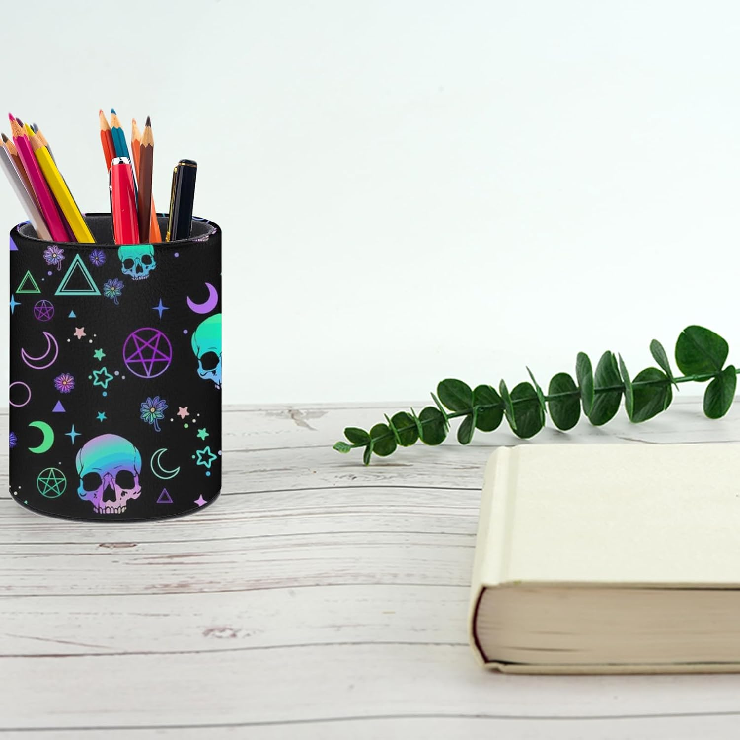 Magic Skull Pen Holder Pencil Organizer Cute Pencil Cup Desk Decor Makeup Brush Holder PU Multifunctional Office Suppliesfor Home Classroom School image number 4
