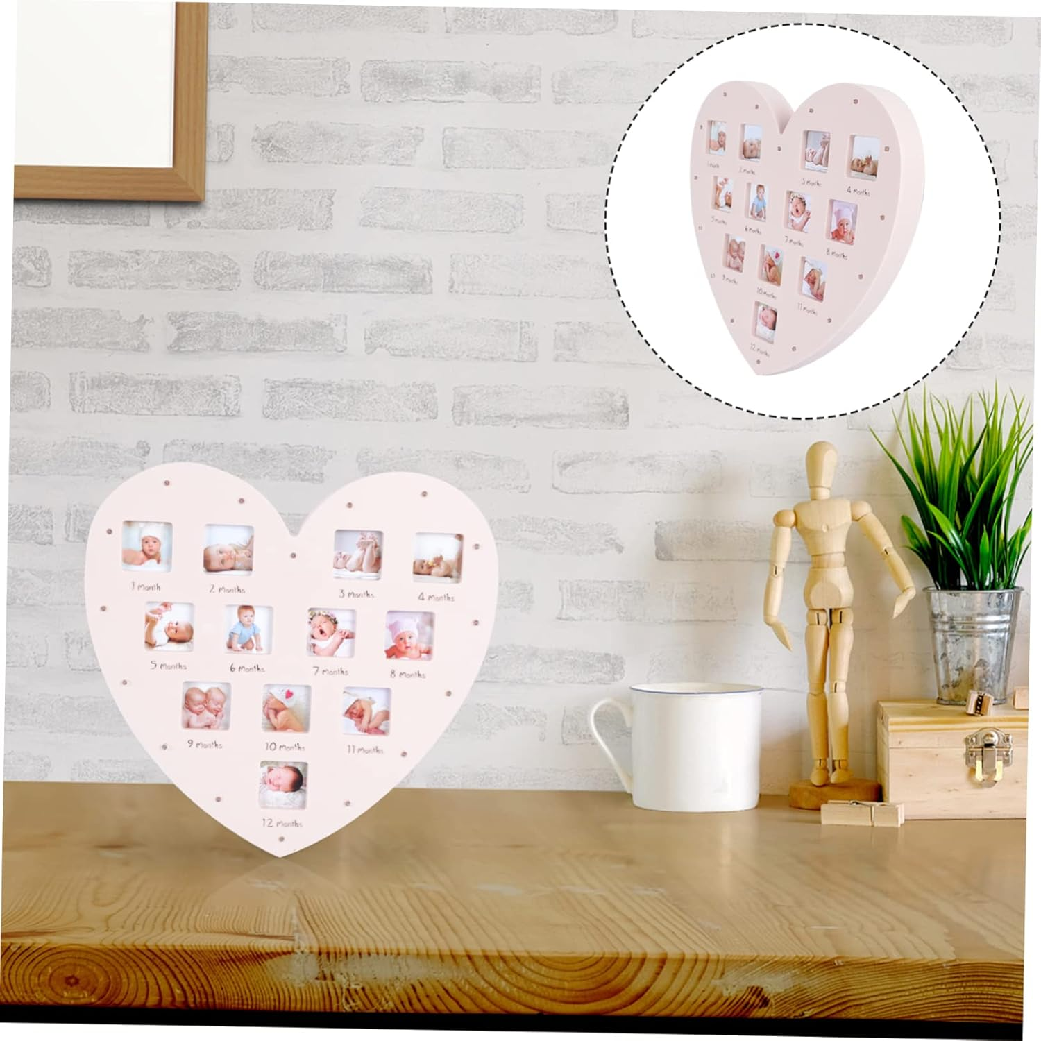 Creative Heart Shape Growth Frame with LED Light Month Photo Display for Newborns Keepsake for First Year Memories and Milestone Moments image number 6