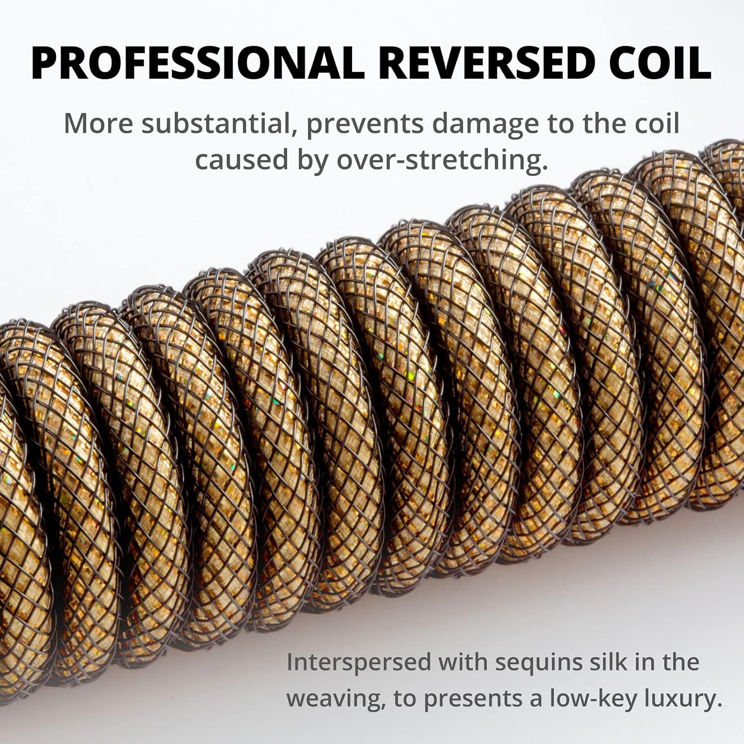 GUNMJO Starlight Coiled USB C Cable for Gaming Keyboard, Double-Sleeved Mechanical Keyboard Cable with Detachable Metal Aviator, 1.5M USB-C to USB-A, Black Color with Gold Aviator Connector - Gold, Black image number 1