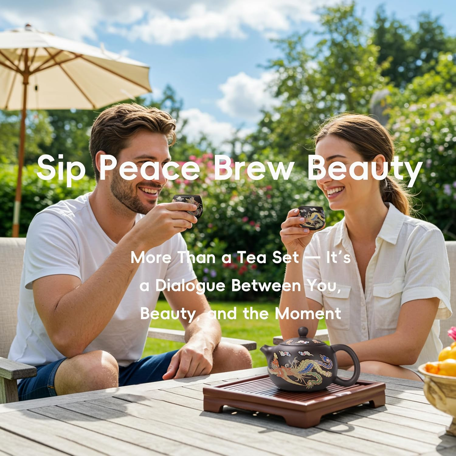 Hormsdar Hand-Made Dragon and Phoenix Color-Changing Purple Clay Teapot Zisha Tea Set Kettle Kung Fu Tea Pot Tea Lover&lsquo;S Gift (With 2* Teacups), Teapot+2Cups image number 5