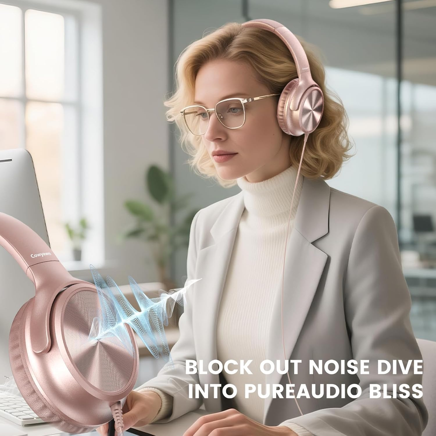 Cowyawn over Ear Headphones Wired, Foldable 3.5Mm Wired Headphones with Microphone, Volume Control, HD Stereo Sound, Lightweight Headphones for Adult/Teens/Chromebooks/Laptop/Computer/Tablets, Rose image number 4