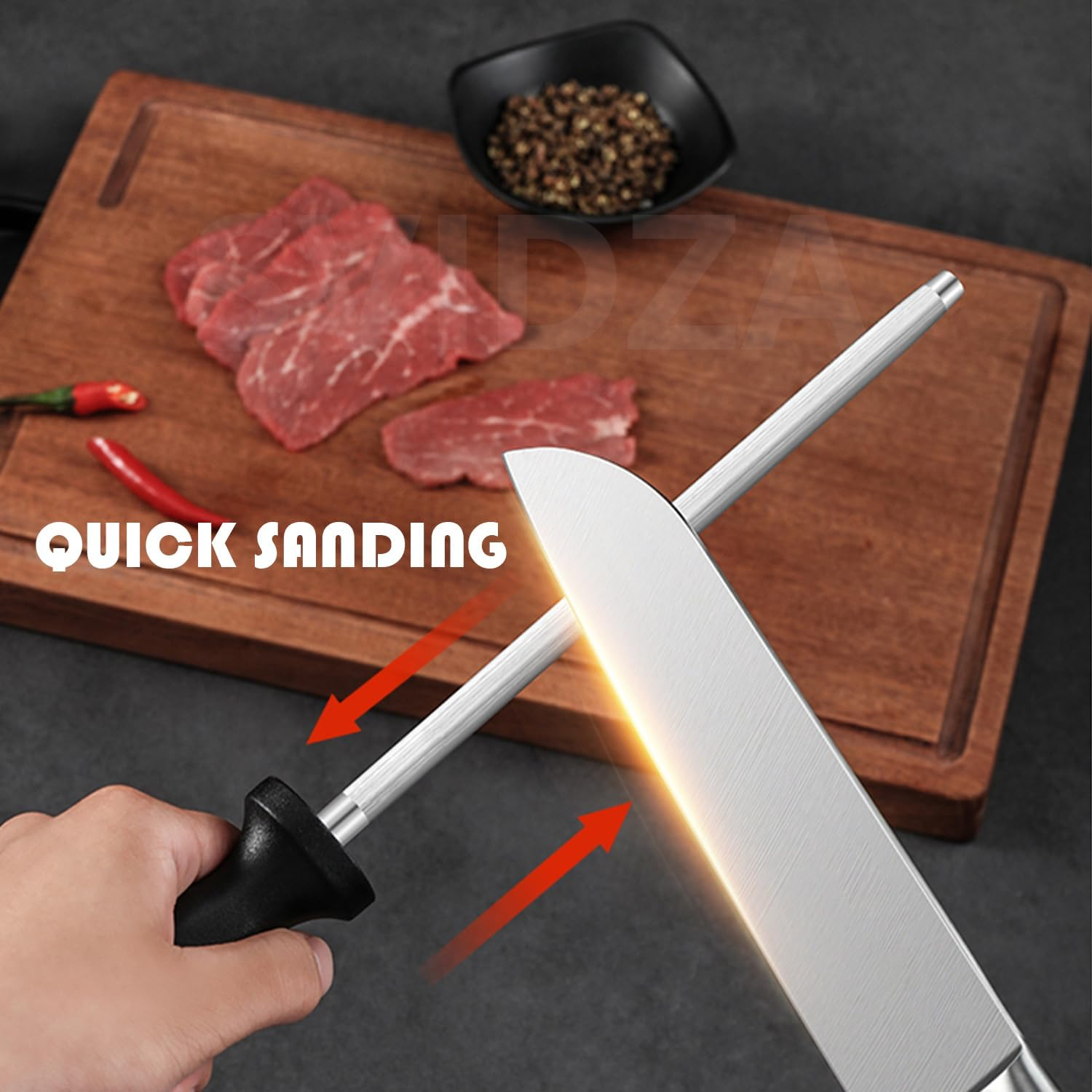 Whetstone, Double Sided 1000/6000 Grit, Kitchen Knife Sharpener, Premium Double Sided Dry Sharpening Stone and Knife Sharpener Set, Including Non-Slip Base and Angle Guide image number 2