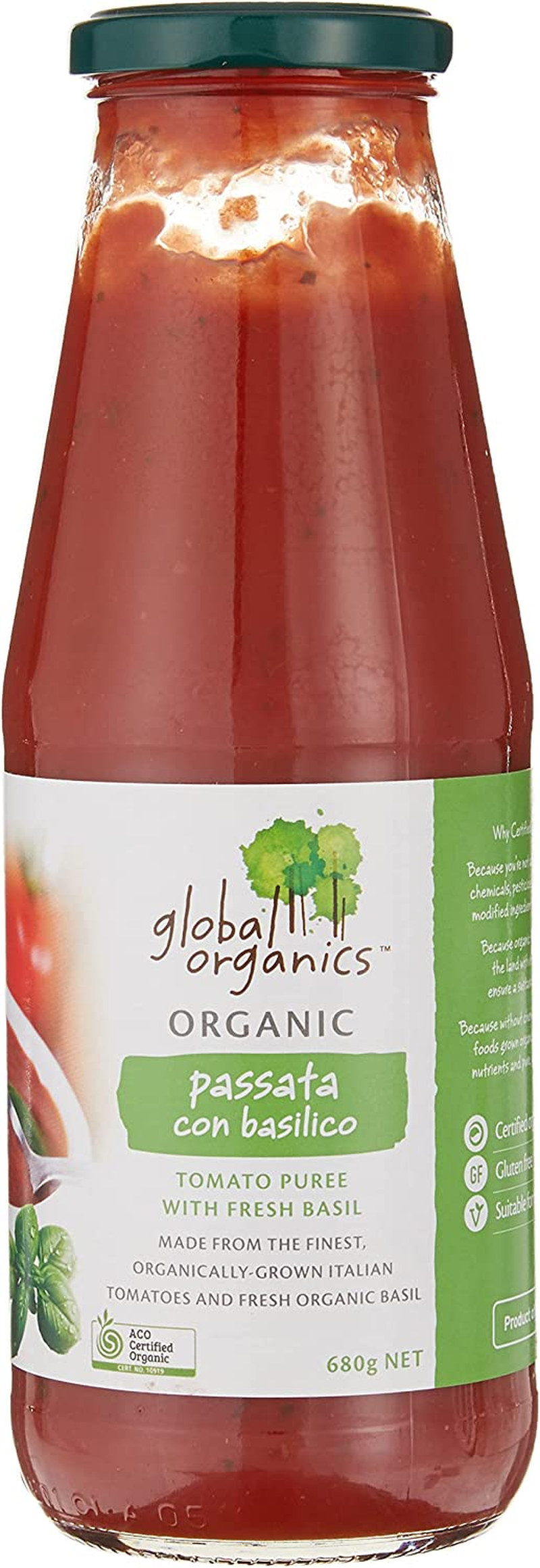 Global Organics Tomato Puree with Basil (Passata Con Basilico) Glass 680 G image number 4