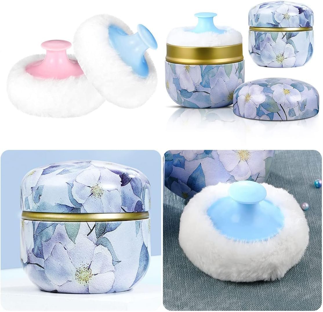 2 Pieces Body Powder Puff and Container Portable for Baby&Women Loose Powder Case Home Travel Powder Box (BLUE) image number 3