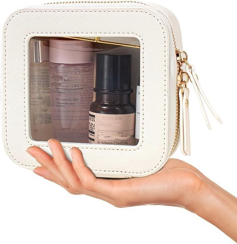 Clear Makeup Bag Small, Mini Travel Cosmetic Case Transparent TSA Approved Toiletry Bag with Zipper Portable Make up Pouch for Purse Traveling Car Essentials Organizer for Women Men (Mini White) - Mini Dark Pink image number 6