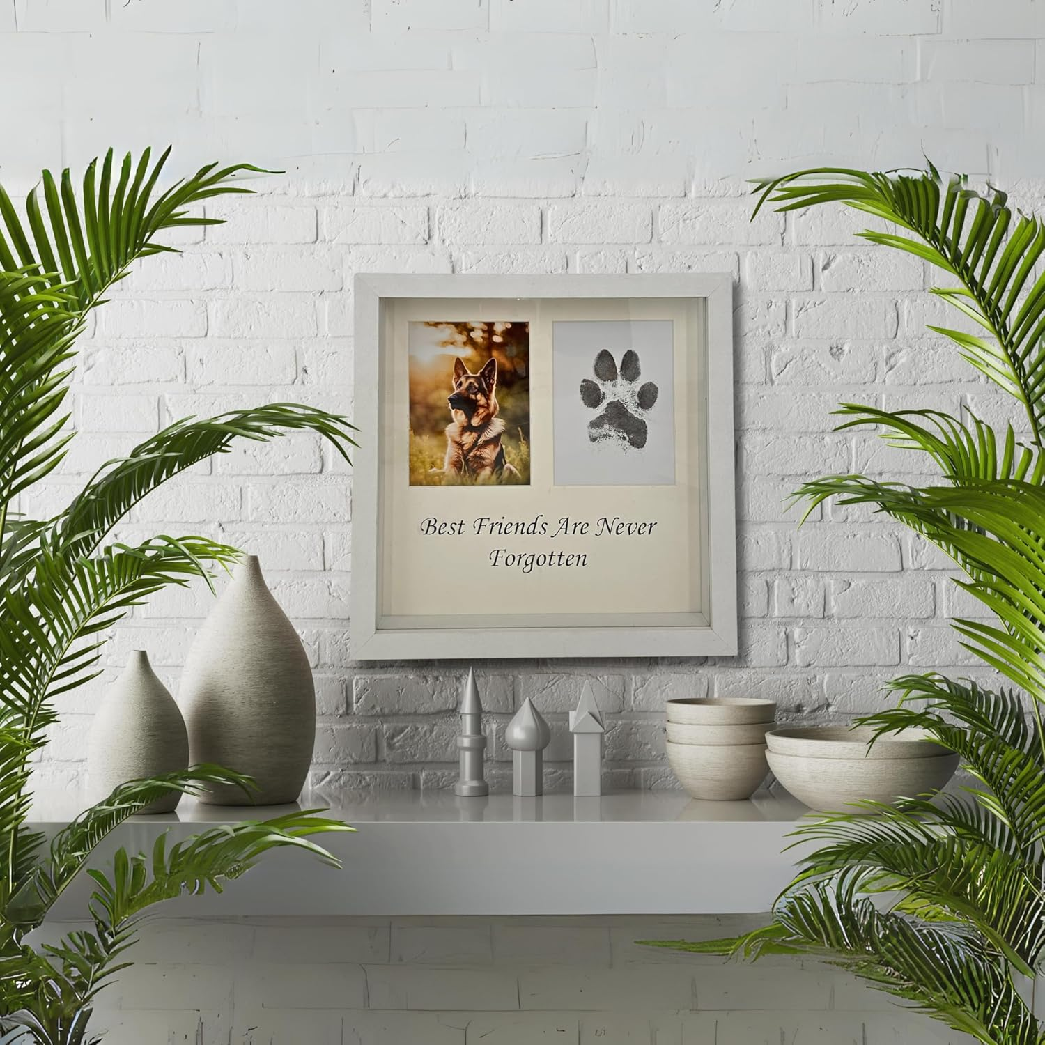 Pet Memorial Dog Picture Frame, 4 Customizable Displays, 9X9, Paw Print Kit for Dogs, Pet Memorial Gift for Dogs, Loss of Dog Sympathy Gift, Pet Paw Print Impression Kit (White) - Brown image number 3