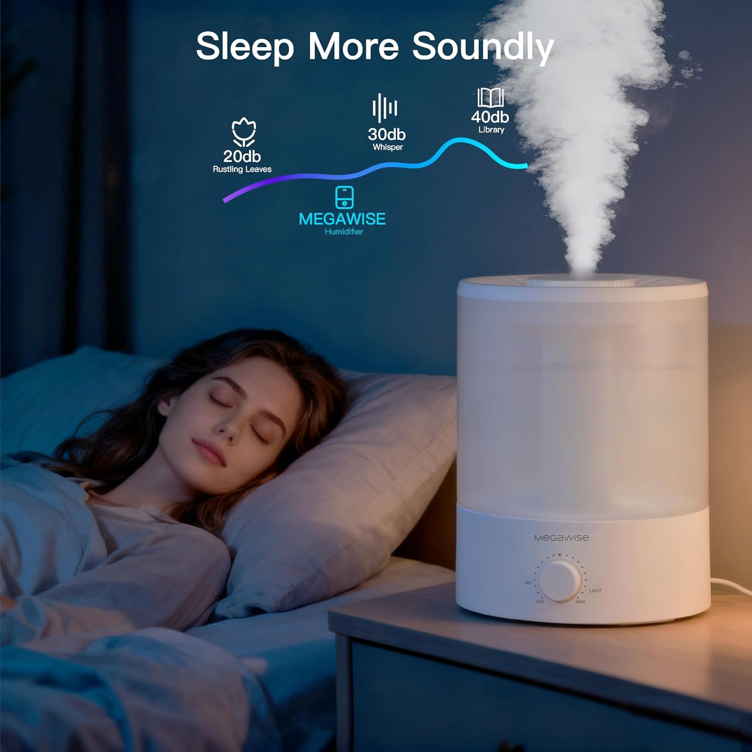 MEGAWISE Cool Mist Humidifiers for Babies, Bedroom, Nursery, Home and Office | Super Quiet Ultrasonic Vaporizer, Large Top-Refill 3.5L, Essential Oil Diffuser, Auto Off, Easy Clean image number 2