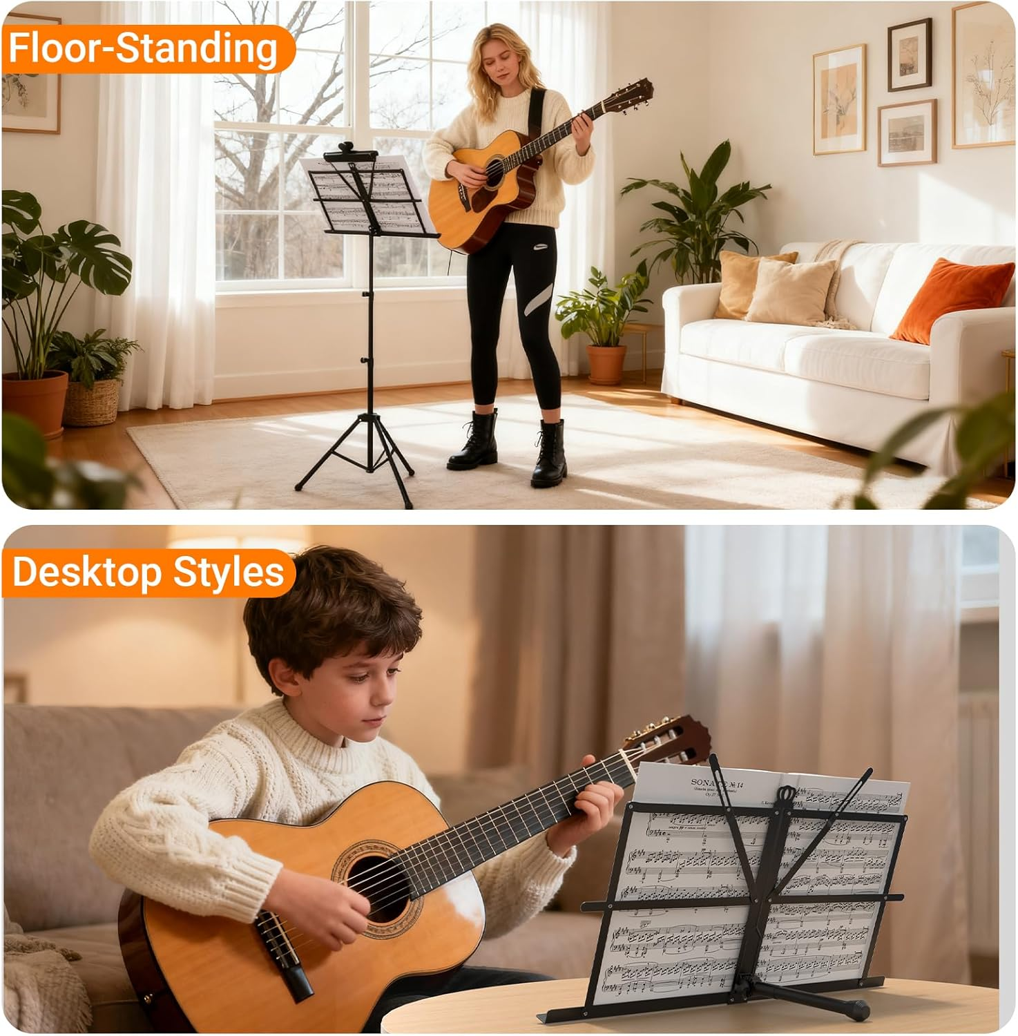 IRONTREE Music Stand - 2 in 1 Dual-Use Desktop Book Stand Folding Music Holder Portable and Lightweight with Music Sheet Clip Holder & Carrying Bag Suitable for Instrumental Performance (Black) image number 5