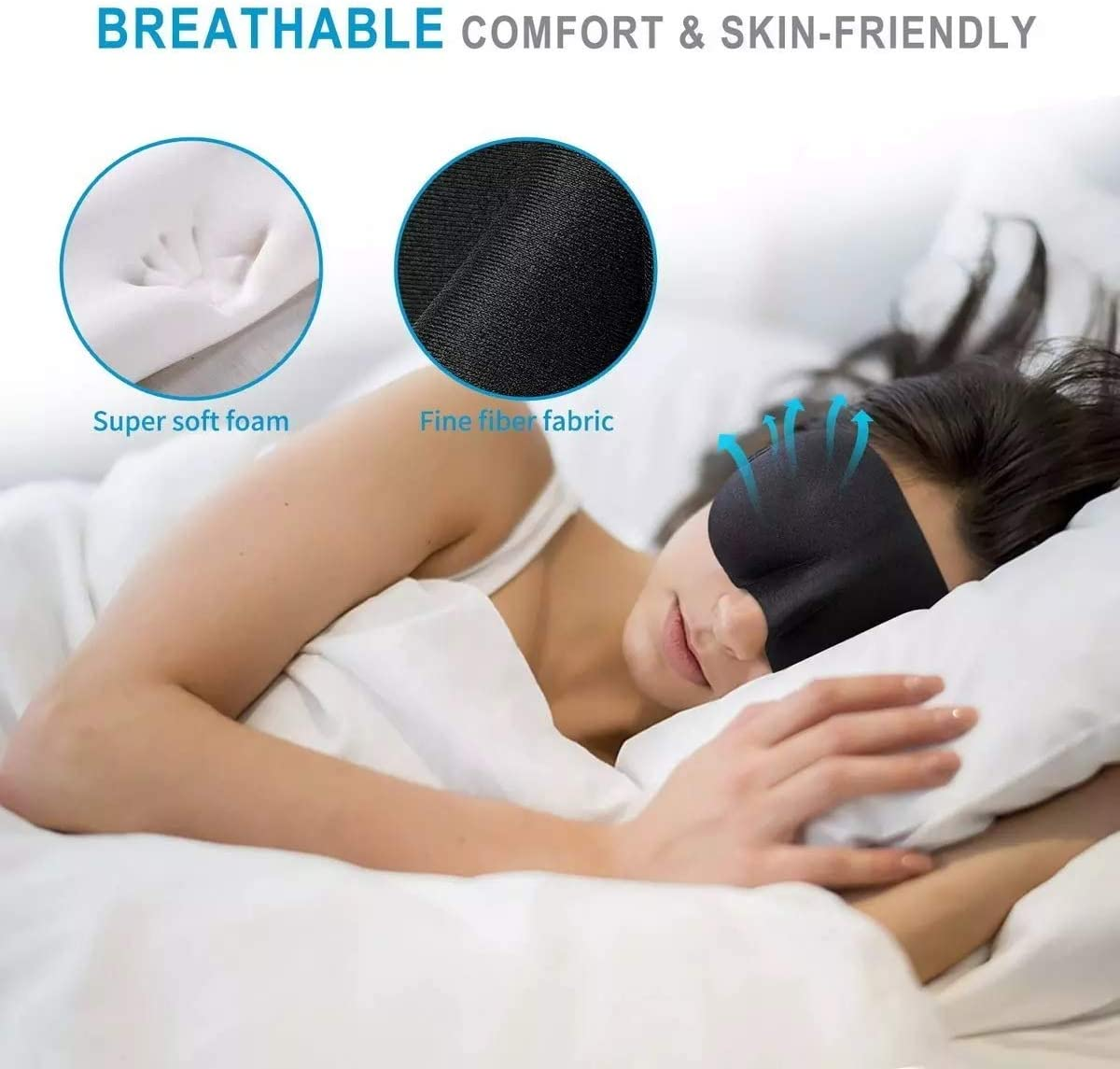 LIFEWAY Sleep Mask Eye Mask for Men Women - 3D Sleep Mask Eye Mask with Ear Plug and Travel Pouch - Best Night Blindfold for Travel, Spa, Naps, Airplane, Meditation (Black) image number 5