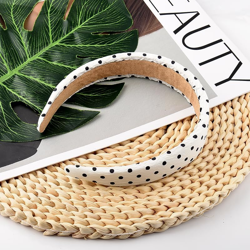 Vintage Polka Dot Headbands for Women Girls Black Padded Headband for Thick Thin Hair Accessories for Heavy Long Hair Band Polka Dot Halloween Costume Accessories for Women Girls Silk Satin Headband image number 4