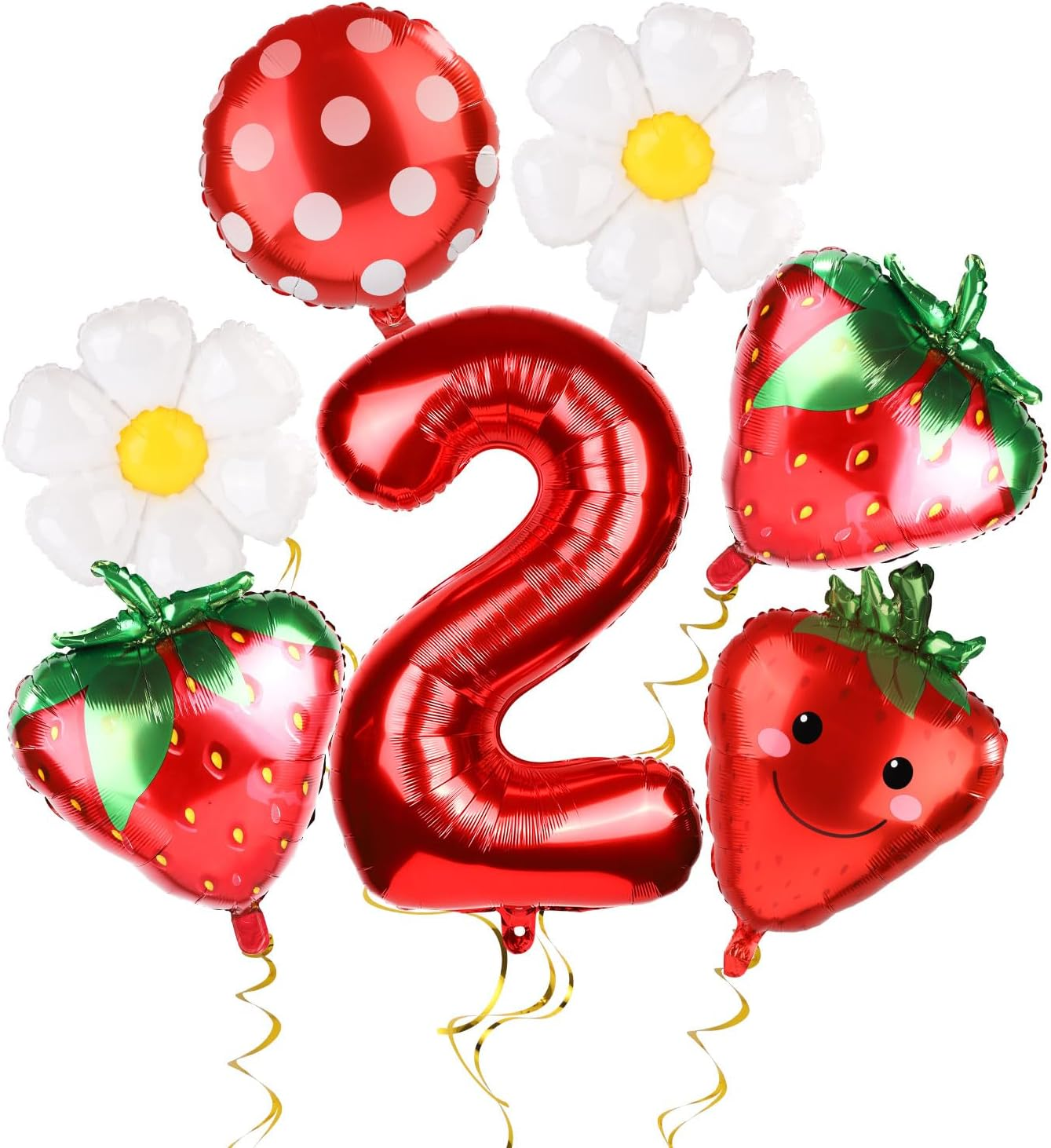 7Pcs Strawberry Party Balloons Kit, Strawberry Balloon Garland Sweet Number Strawberry Party Decorations Strawberry Foil Balloons for Birthday Backdrops (Number 2) image number 1