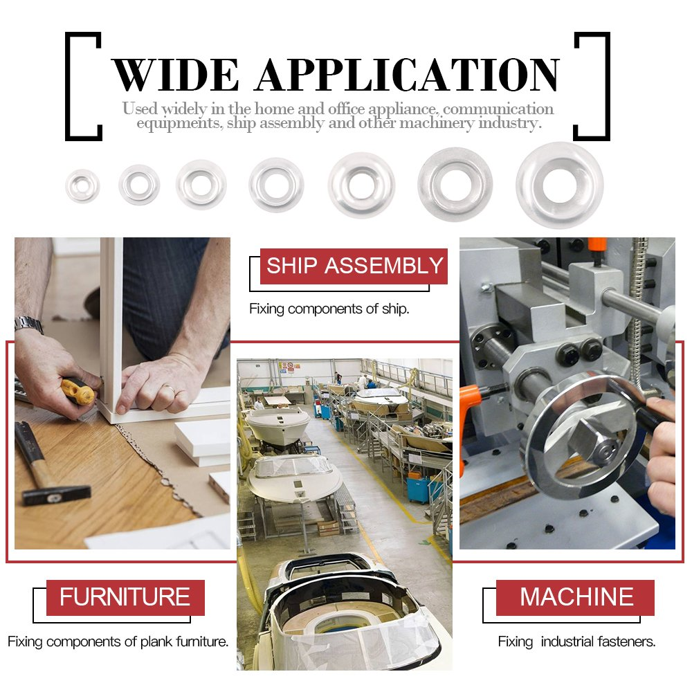 Hilitchi 295-Pcs [#4 - #16] Finishing Cup Countersunk Washer Assortment Set - 304 Stainless Steel
